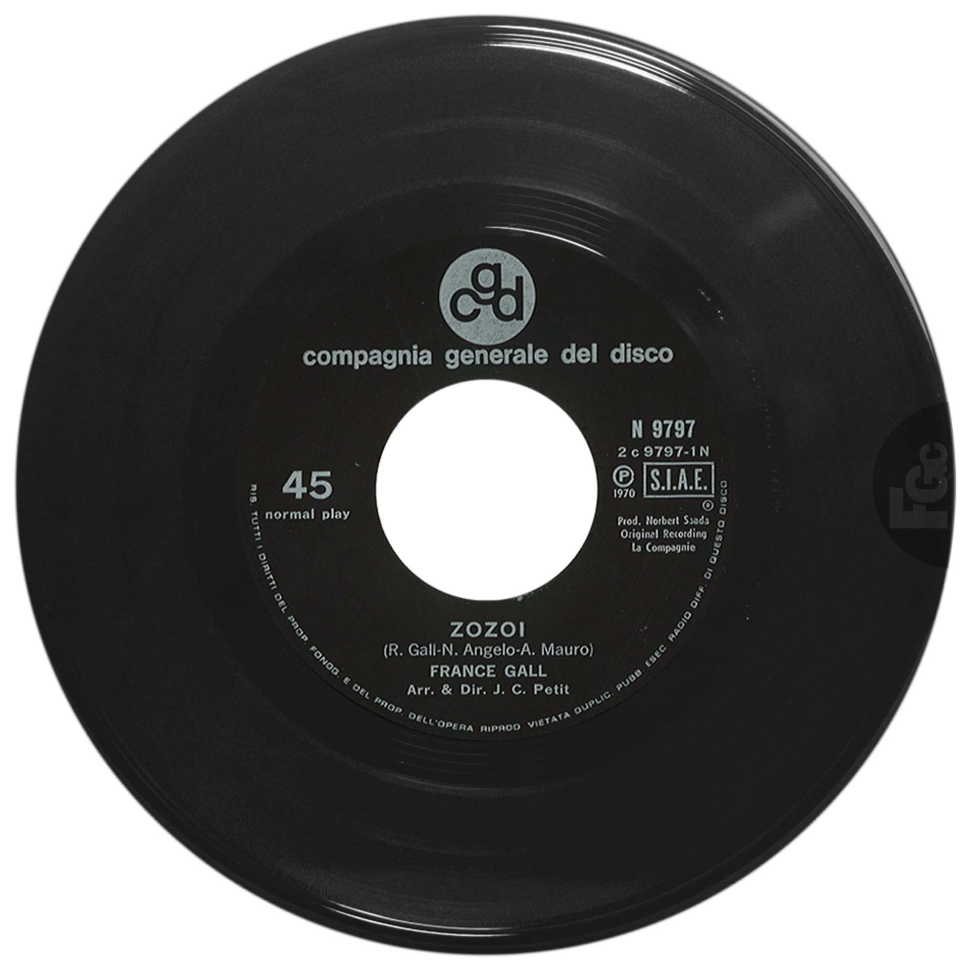 45 tours Zozoï France Gall Compagnia generale del disco N 9797 Italie 1970
