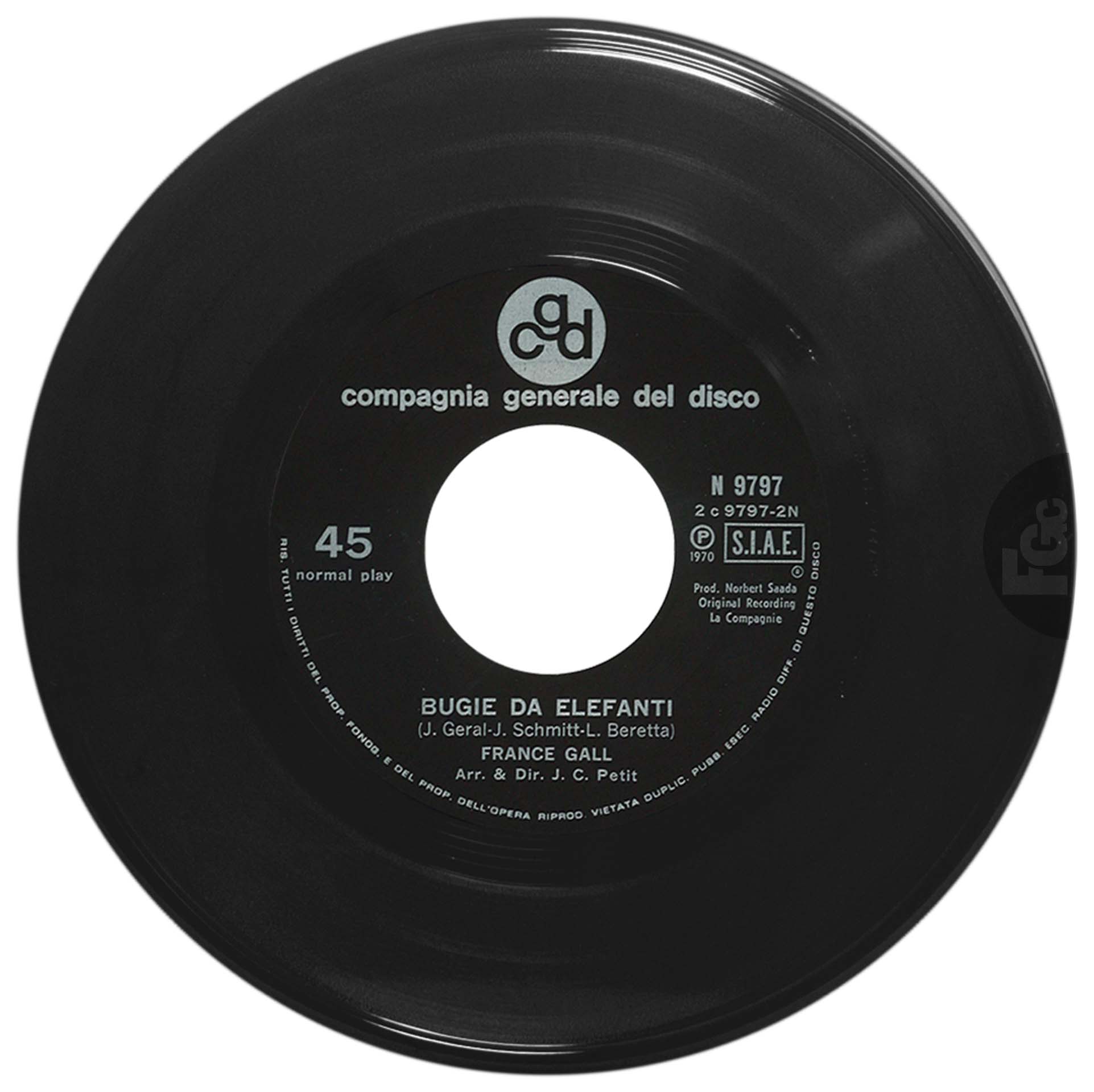 45 tours Zozoï France Gall Compagnia generale del disco N 9797 Italie 1970