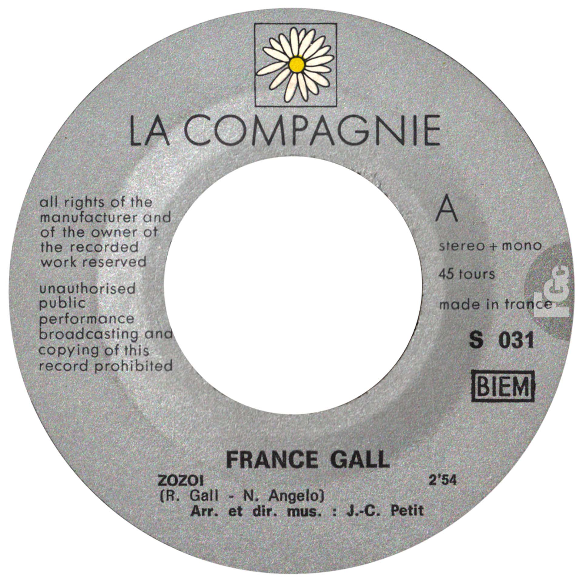 45 tours Zozoï France Gall La Compagnie S 031 France 1970