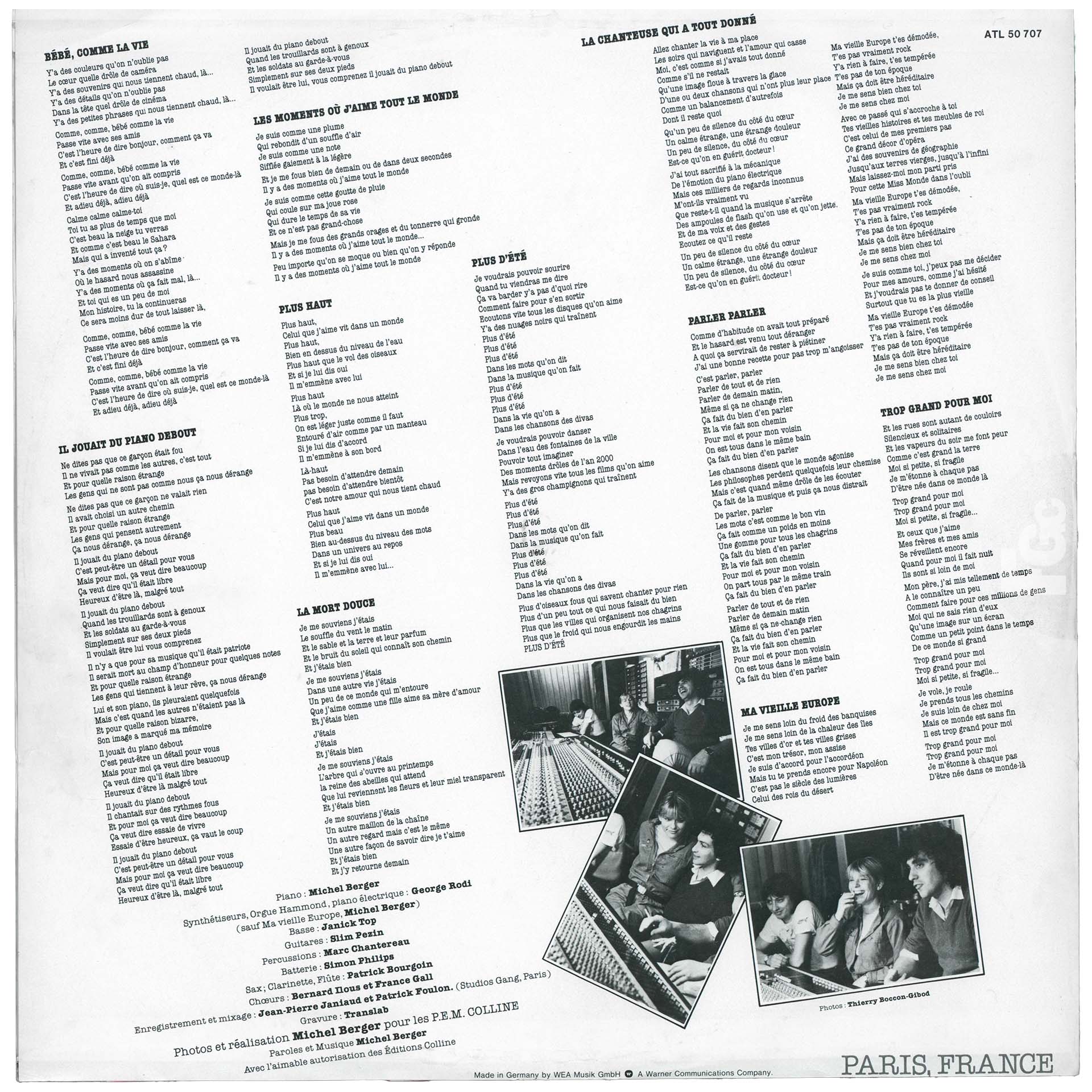33 tours Paris France de France Gall Atlantic ATL 50707 second pressage France Allemagne