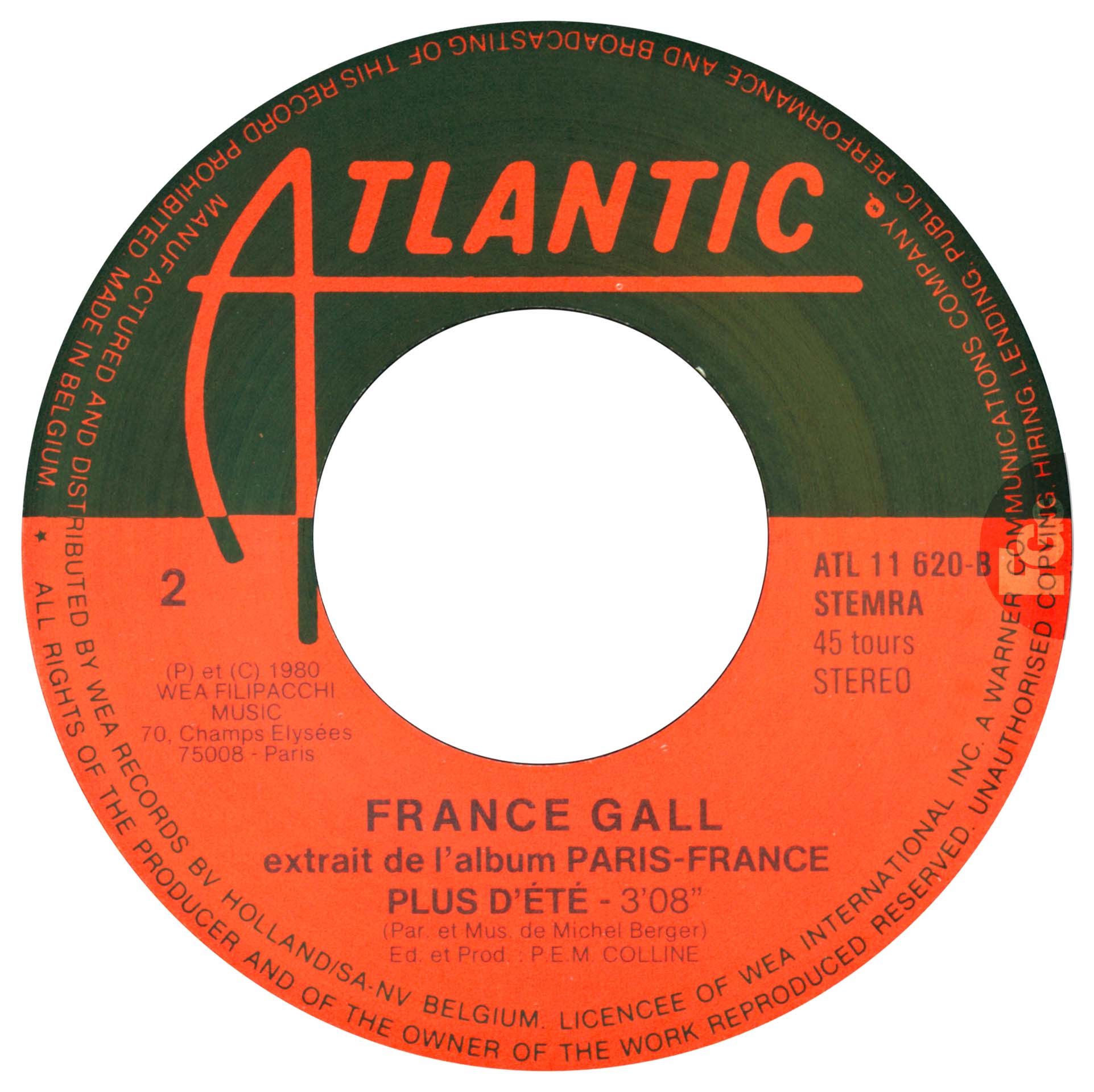 45 tours Bébé comme la vie France Gall Atlantic ATL 11620 Pays-Bas 1980