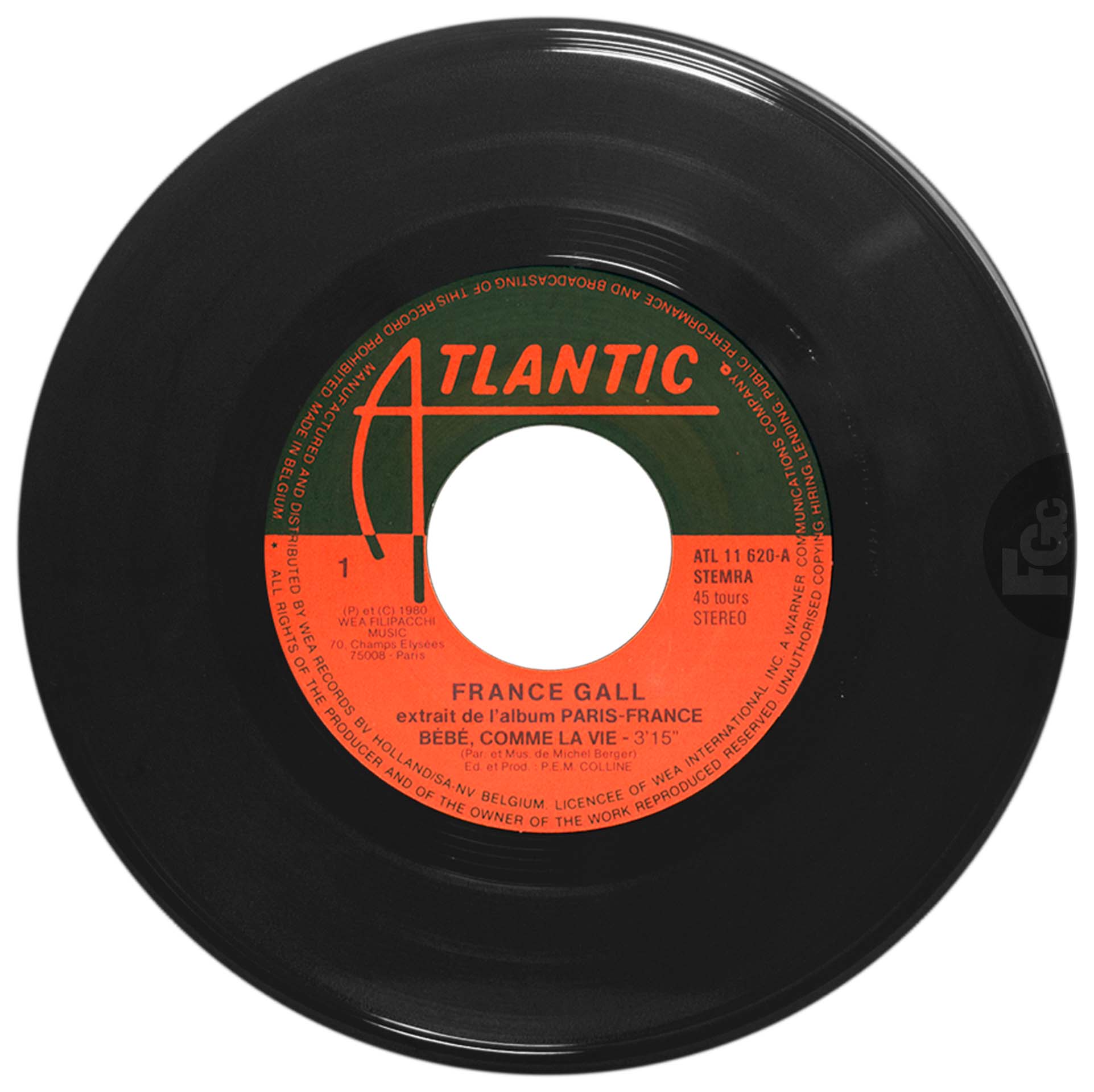 45 tours Bébé comme la vie France Gall Atlantic ATL 11620 Pays-Bas 1980