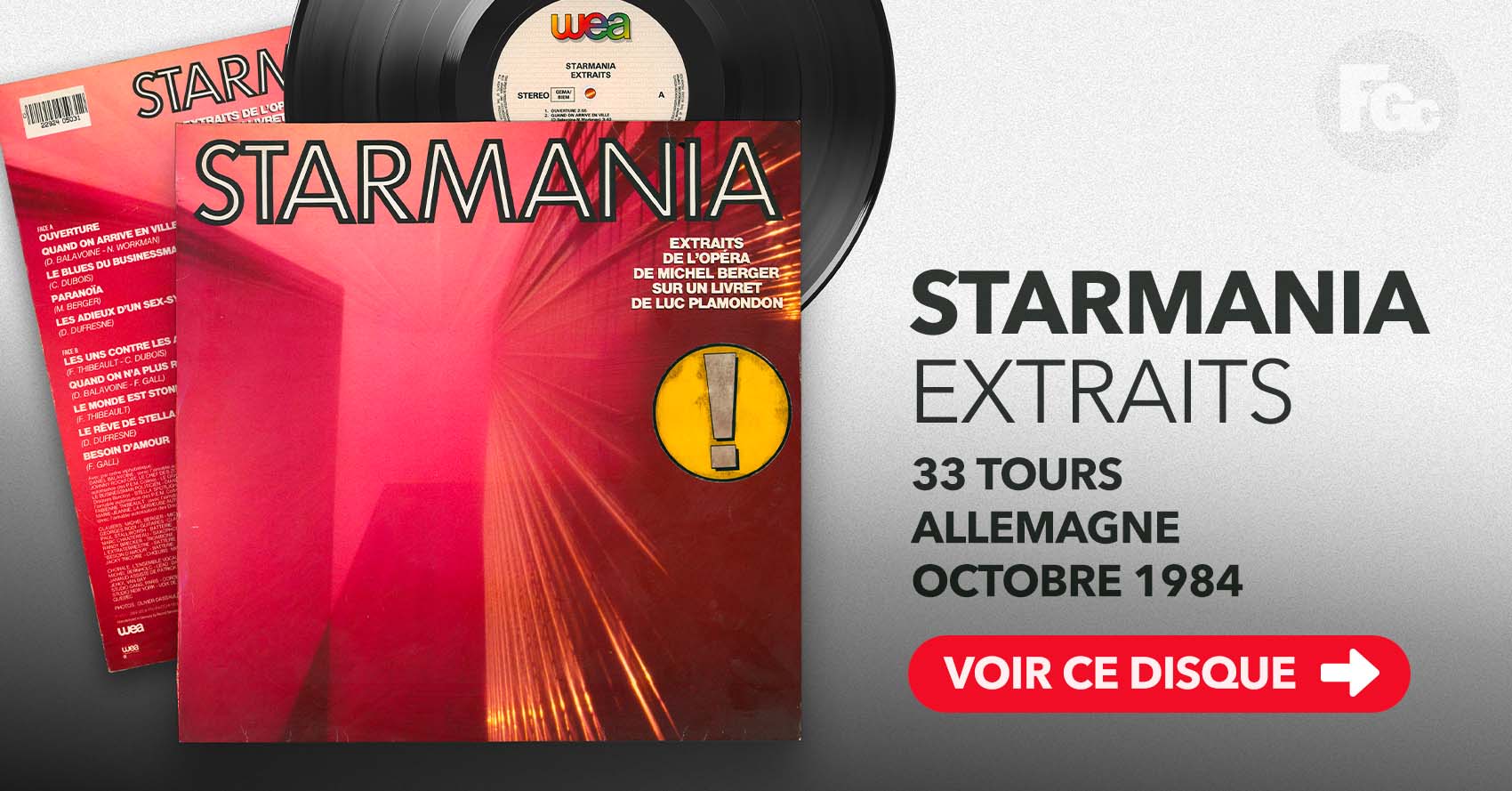 33 tours Starmania pochette rouge Allemagne WEA 240 503-1 1984