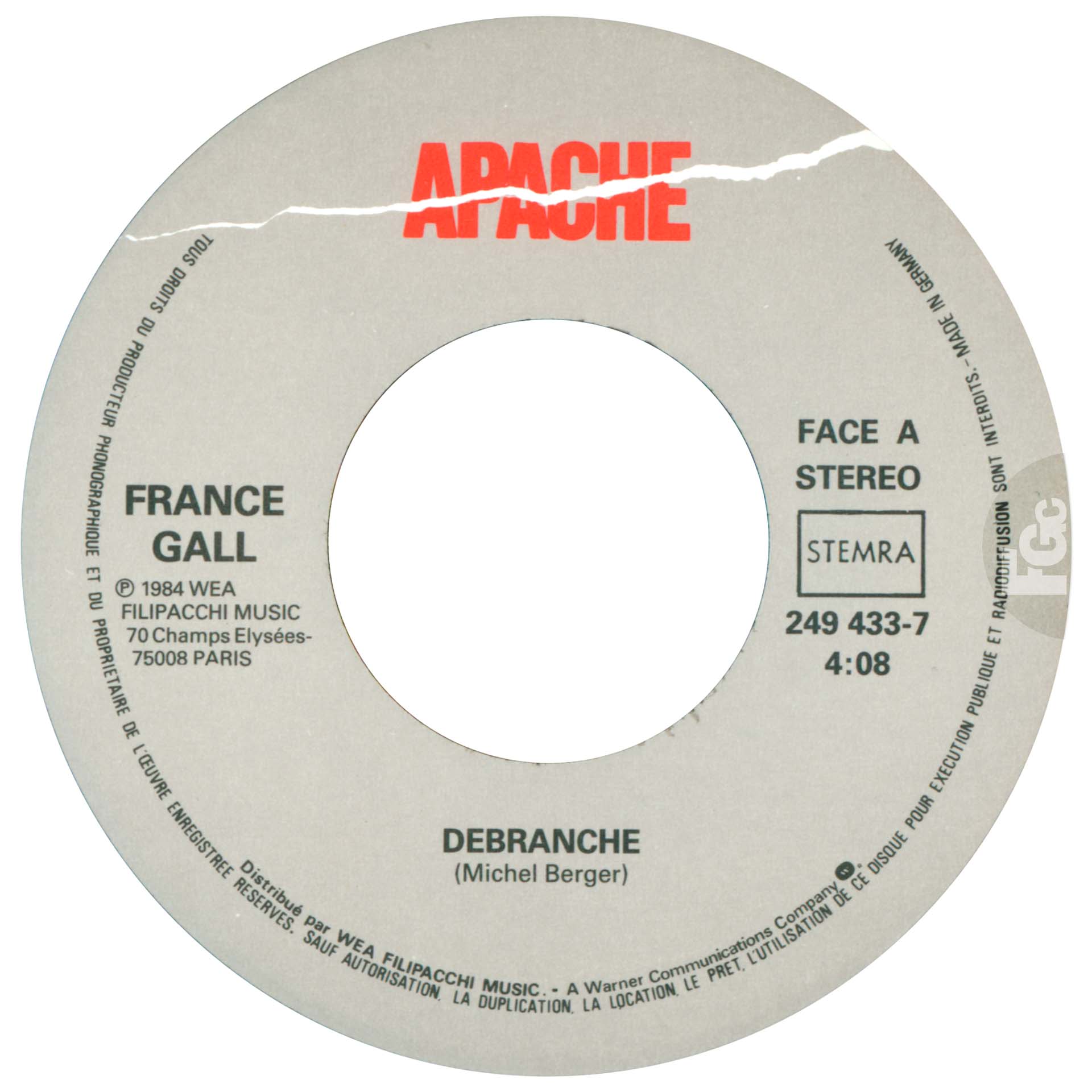 45 tours Débranche France Gall WEA 24 9433-7 Pays-Bas 1984 Stemra