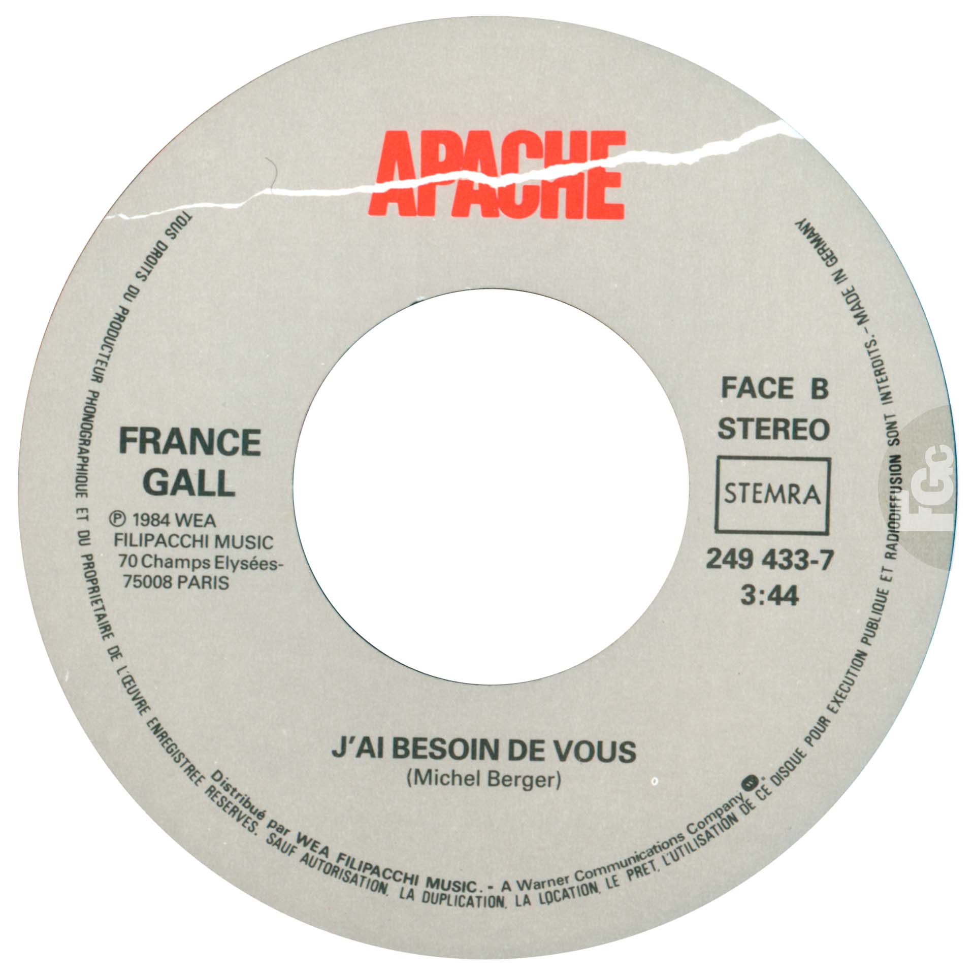 45 tours Débranche France Gall WEA 24 9433-7 Pays-Bas 1984 Stemra