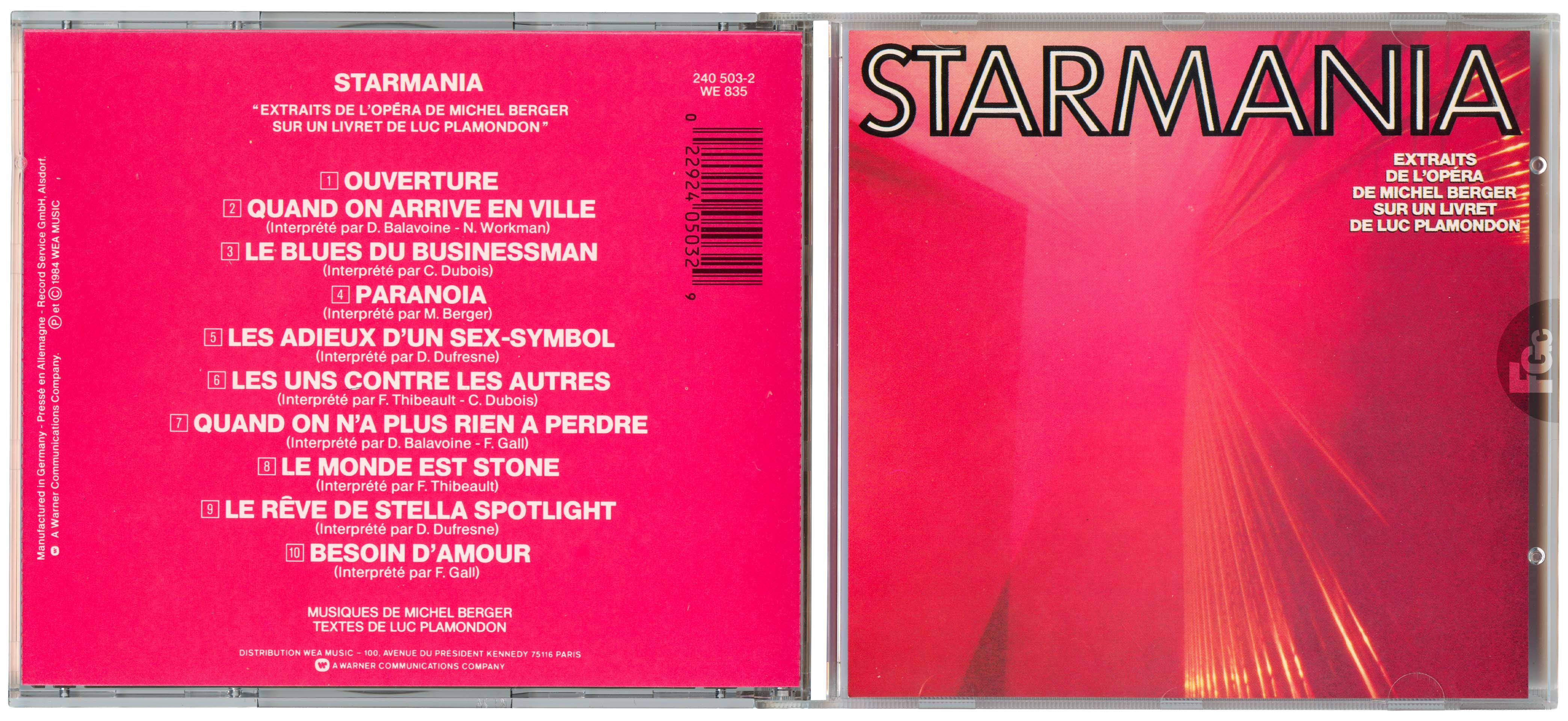 CD Starmania pochette rouge France WEA 240 503-2 1984