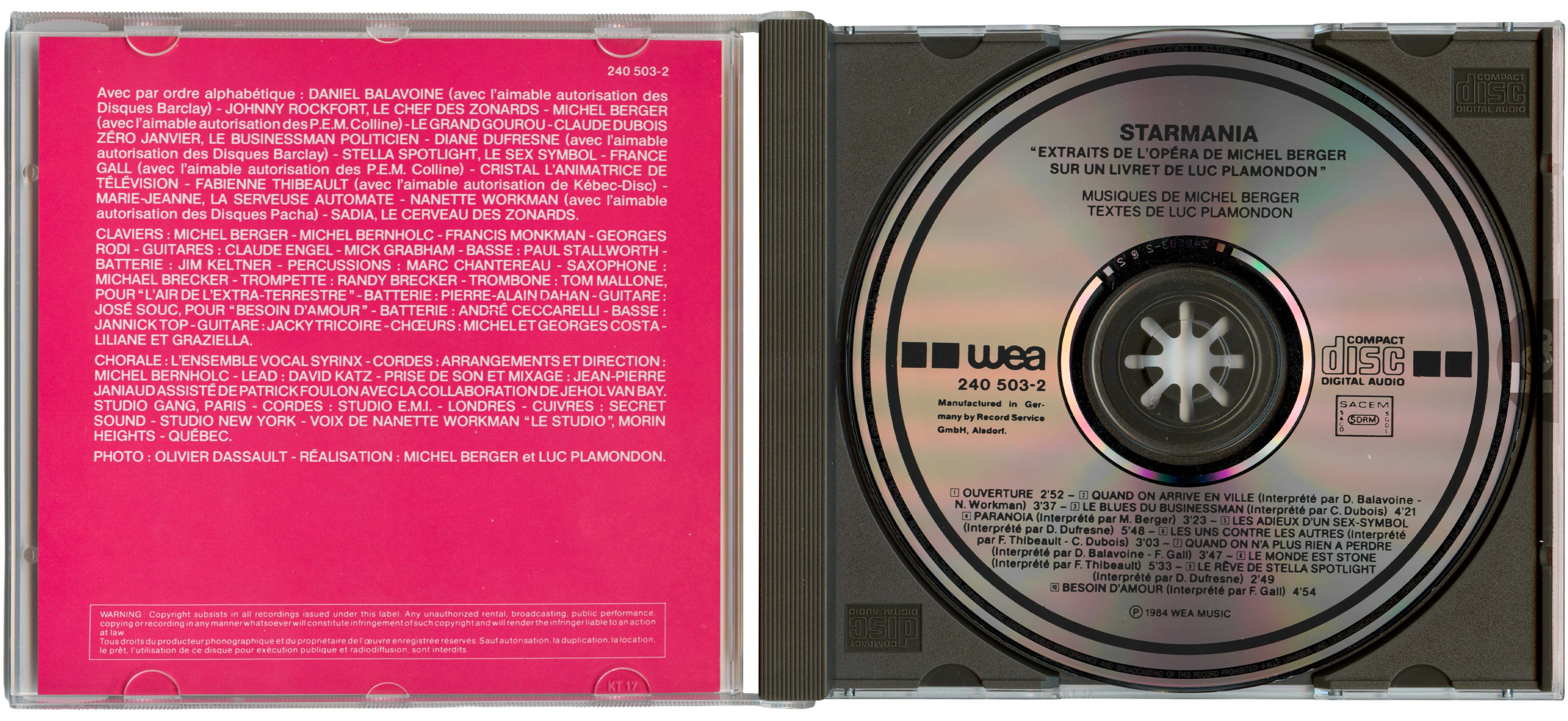 CD Starmania pochette rouge France WEA 240 503-2 1984