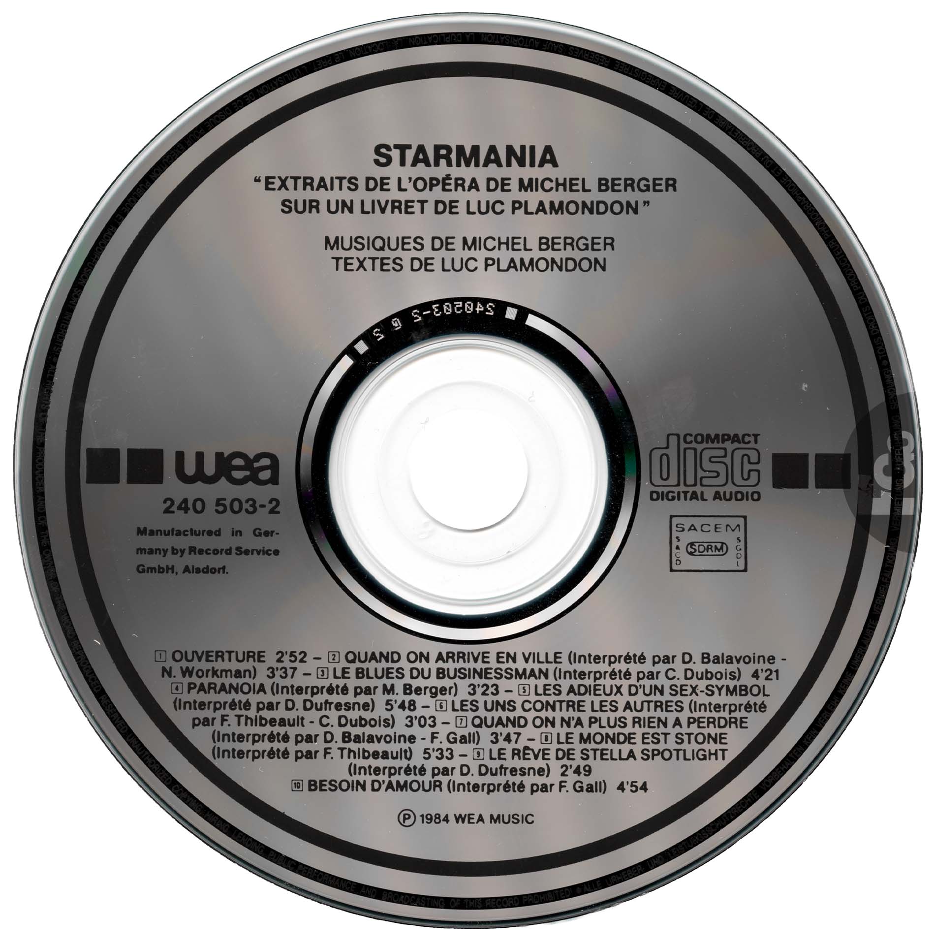 CD Starmania pochette rouge France WEA 240 503-2 1984