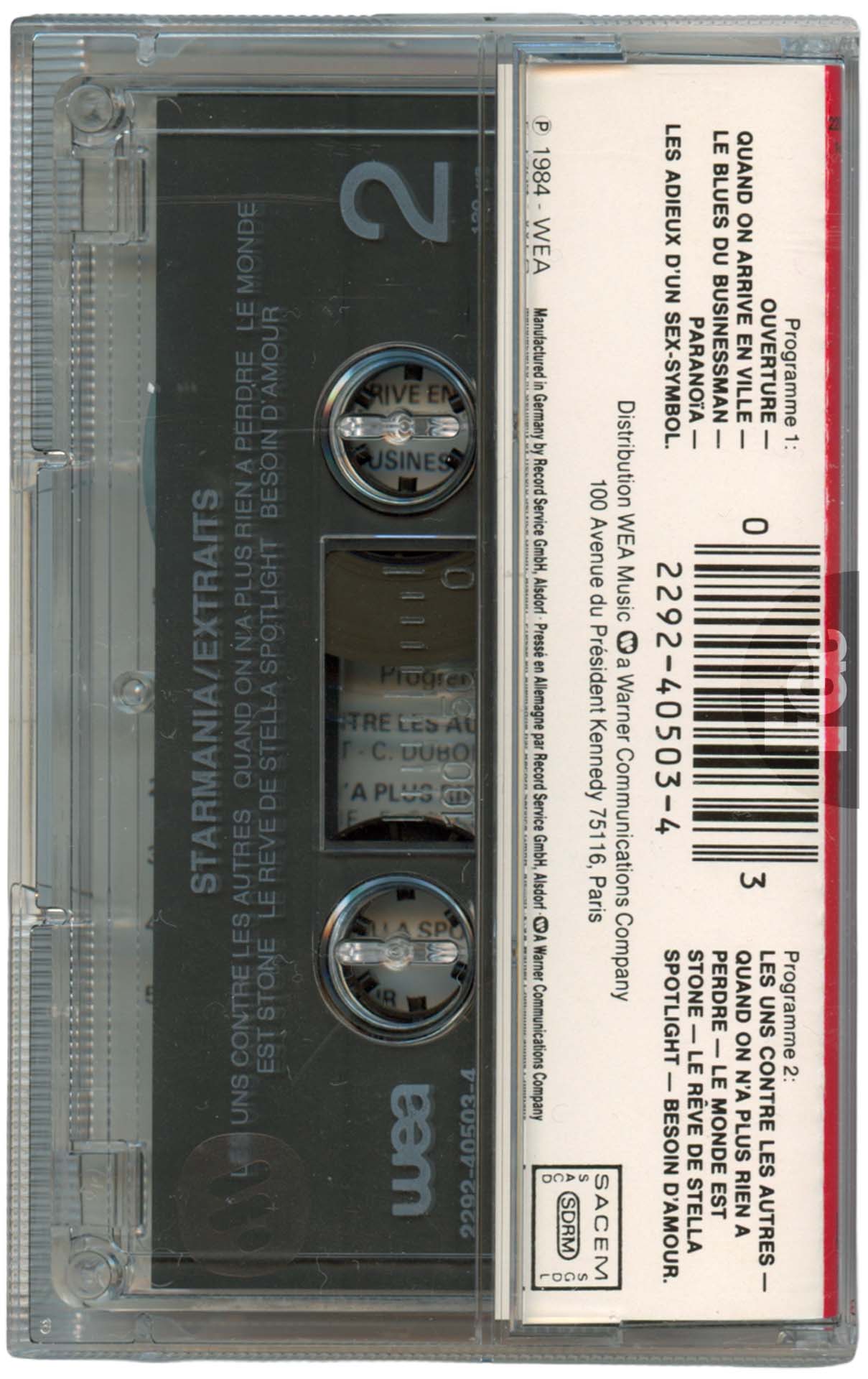 Cassette Starmania pochette rouge France WEA 2292-40503-4 1984