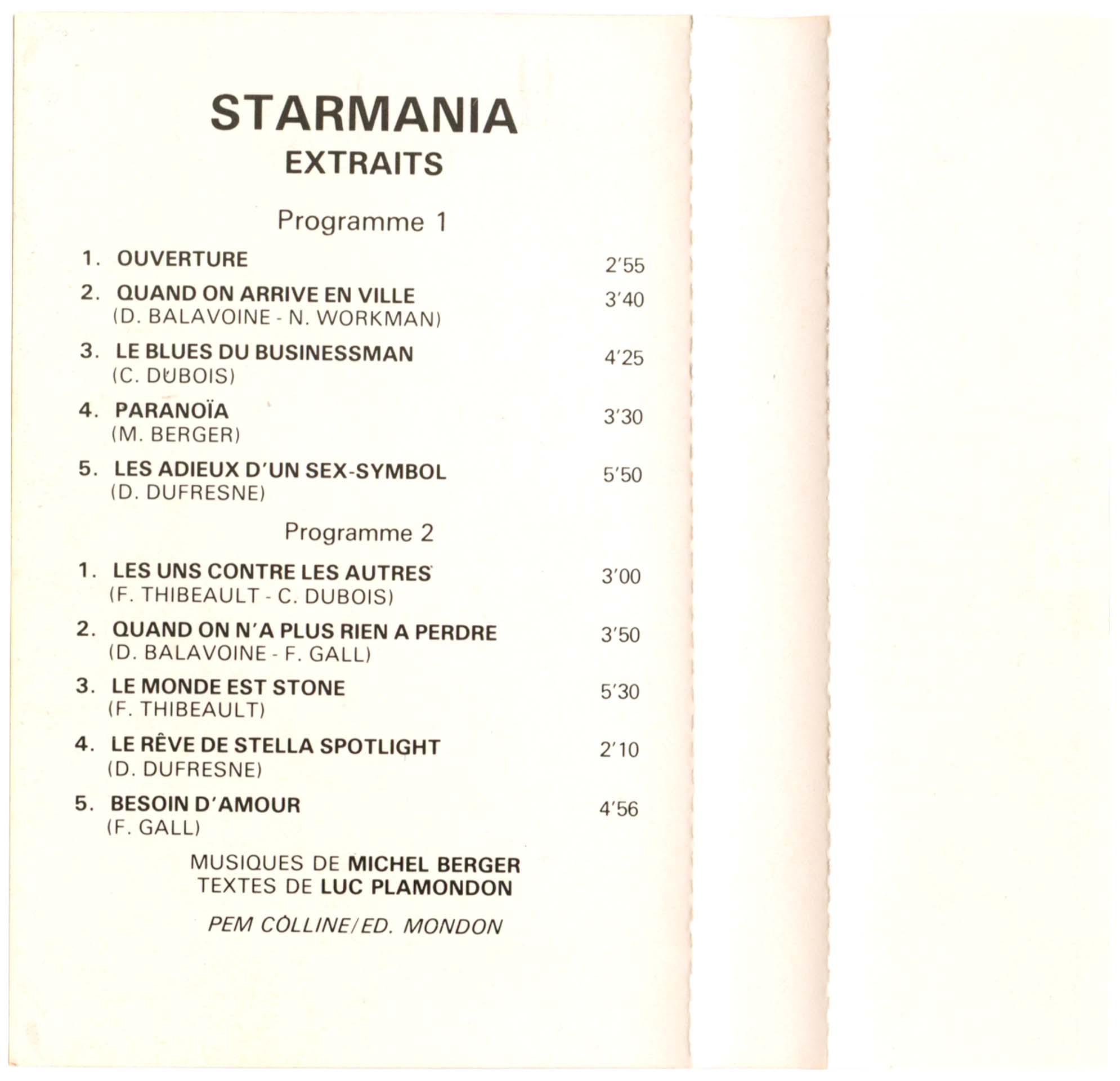 Cassette Starmania pochette rouge France WEA 2292-40503-4 1984
