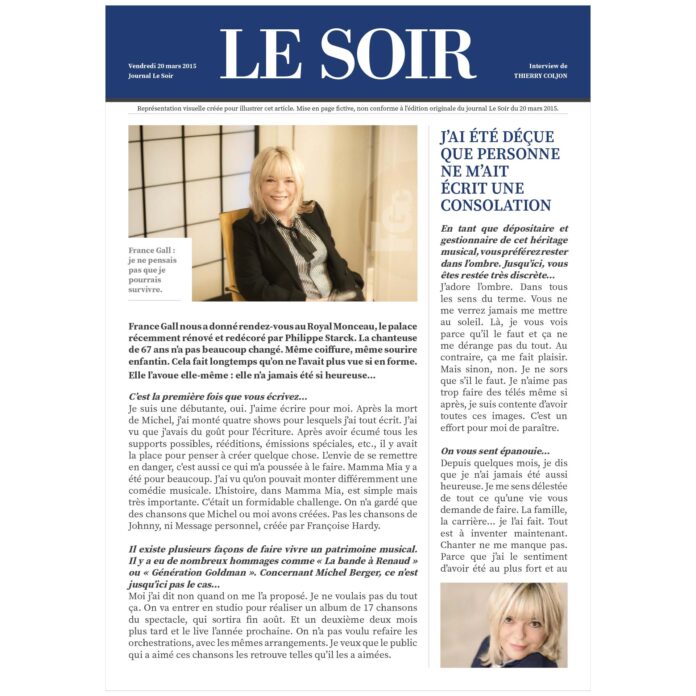 Interview France Gall Le Soir 2015, Royal Monceau, Thierry Coljon