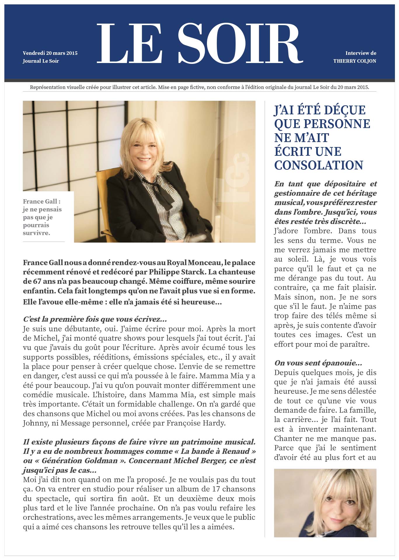 Interview France Gall Le Soir 2015, Royal Monceau, Thierry Coljon