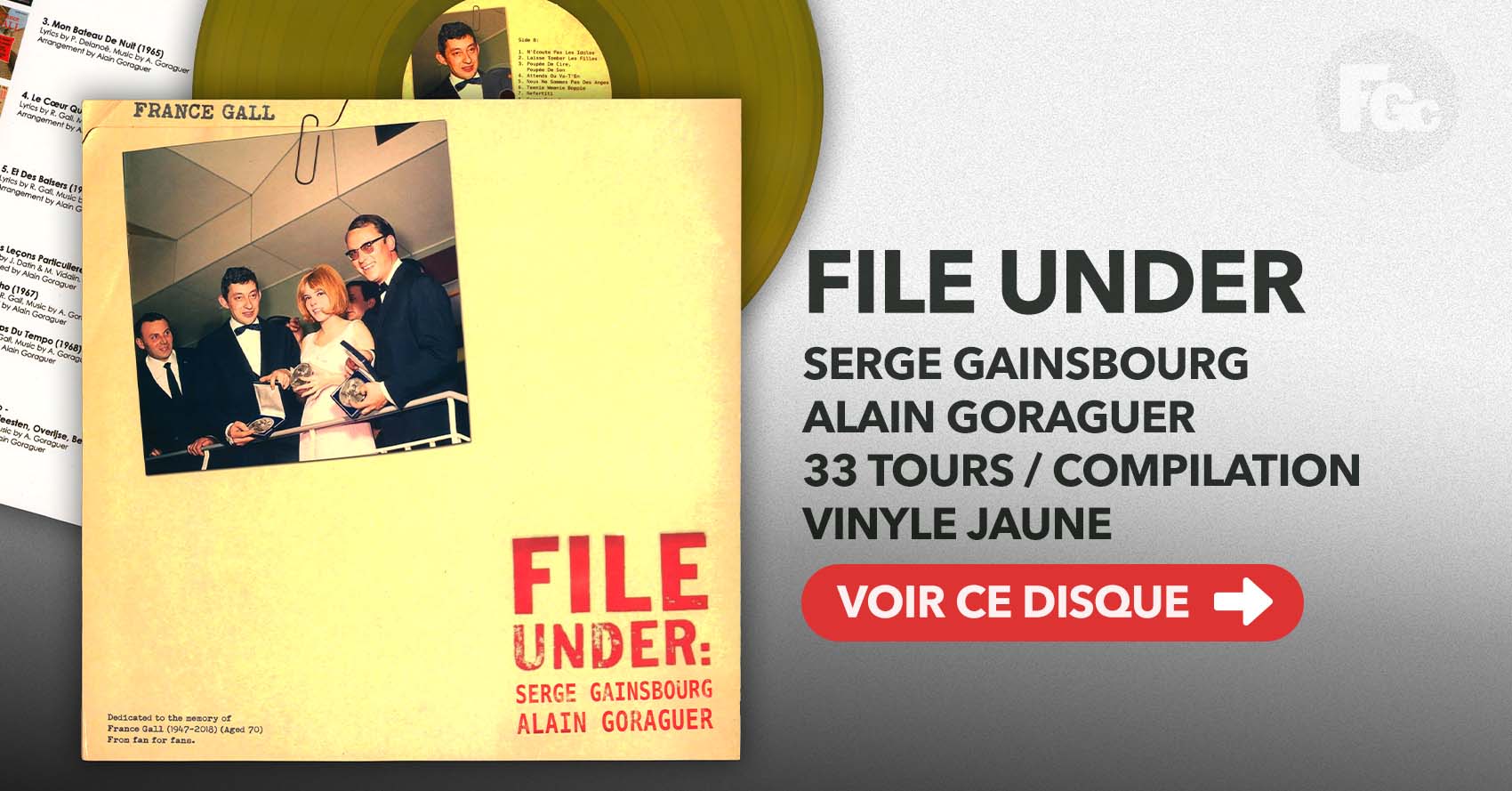 33 tours File Under France Gall Serge Gainsbourg Alain Goraguer 2021 vinyle jaune