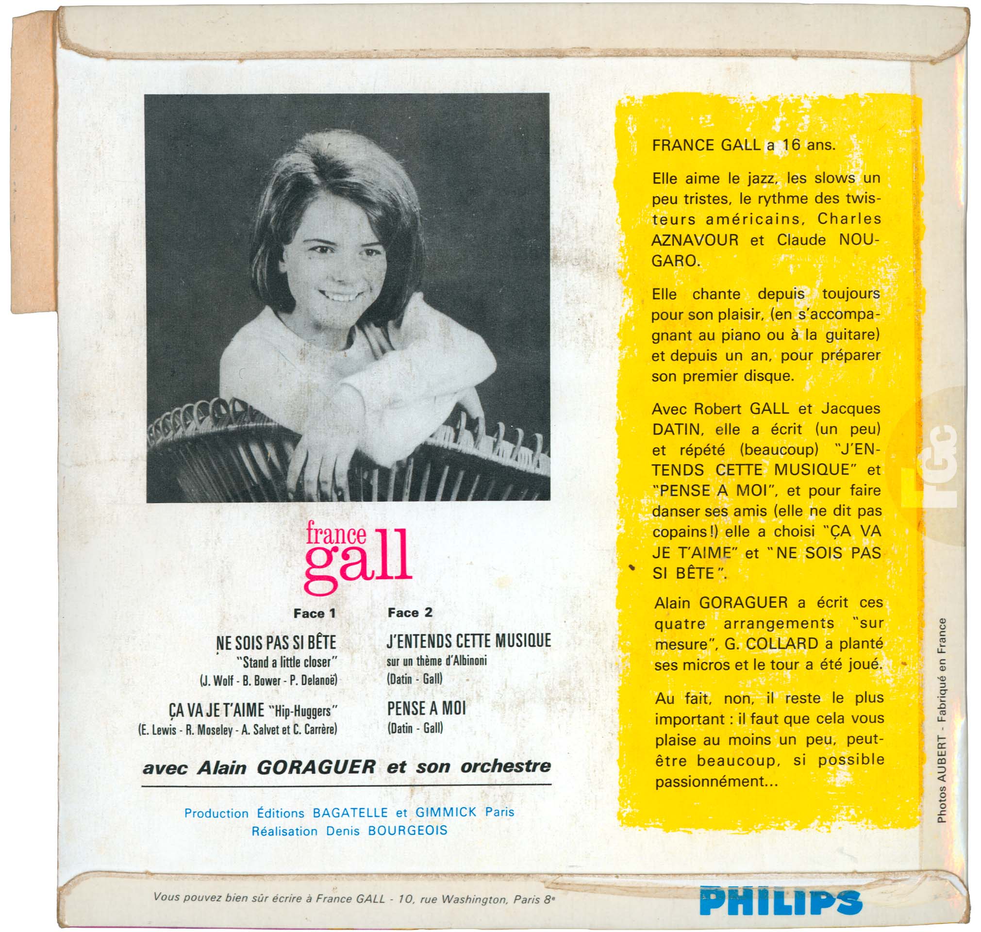 EP Ne sois pas si bête France Gall Philips 1963 languette