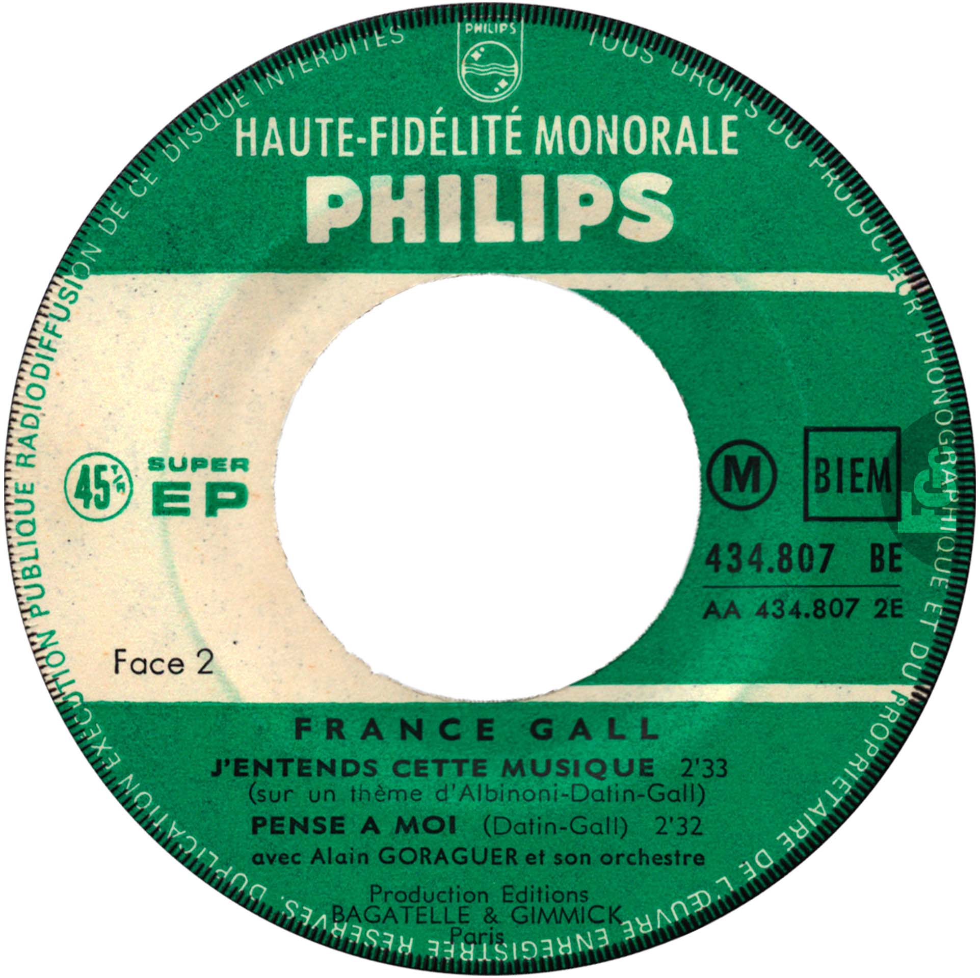 EP Ne sois pas si bête France Gall Philips 1963 languette