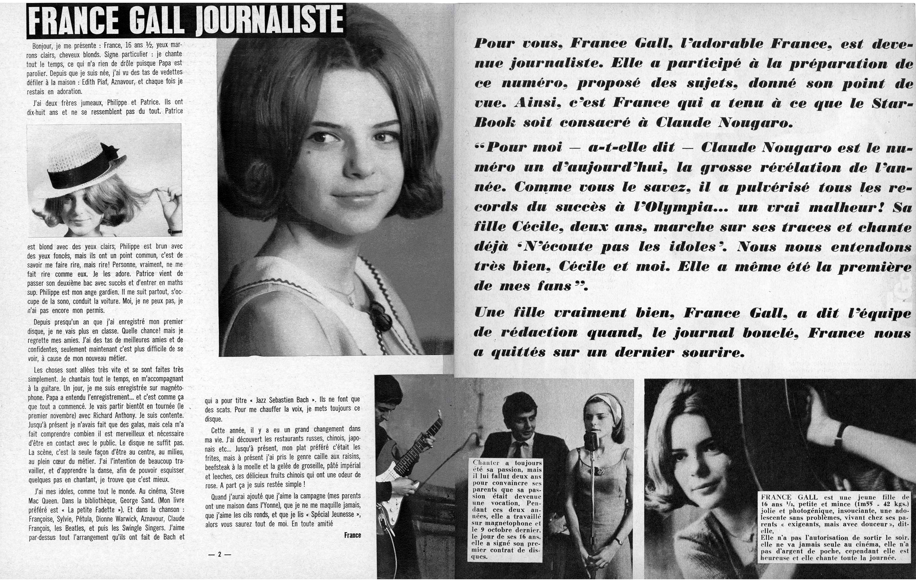 Article Jeunesse Cinéma novembre 1964, France Gall journaliste autoportrait
