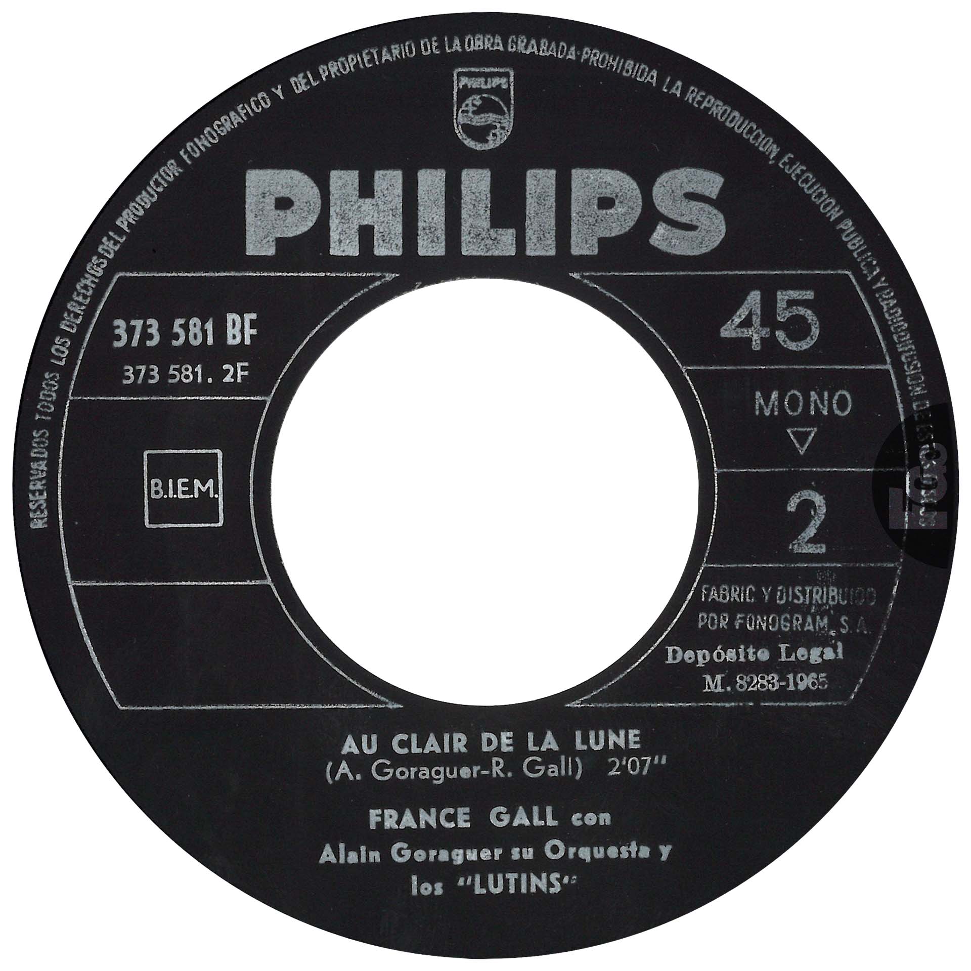 45 tours Sacré Charlemagne France Gall Philips 373 581 BF Espagne Fonogram