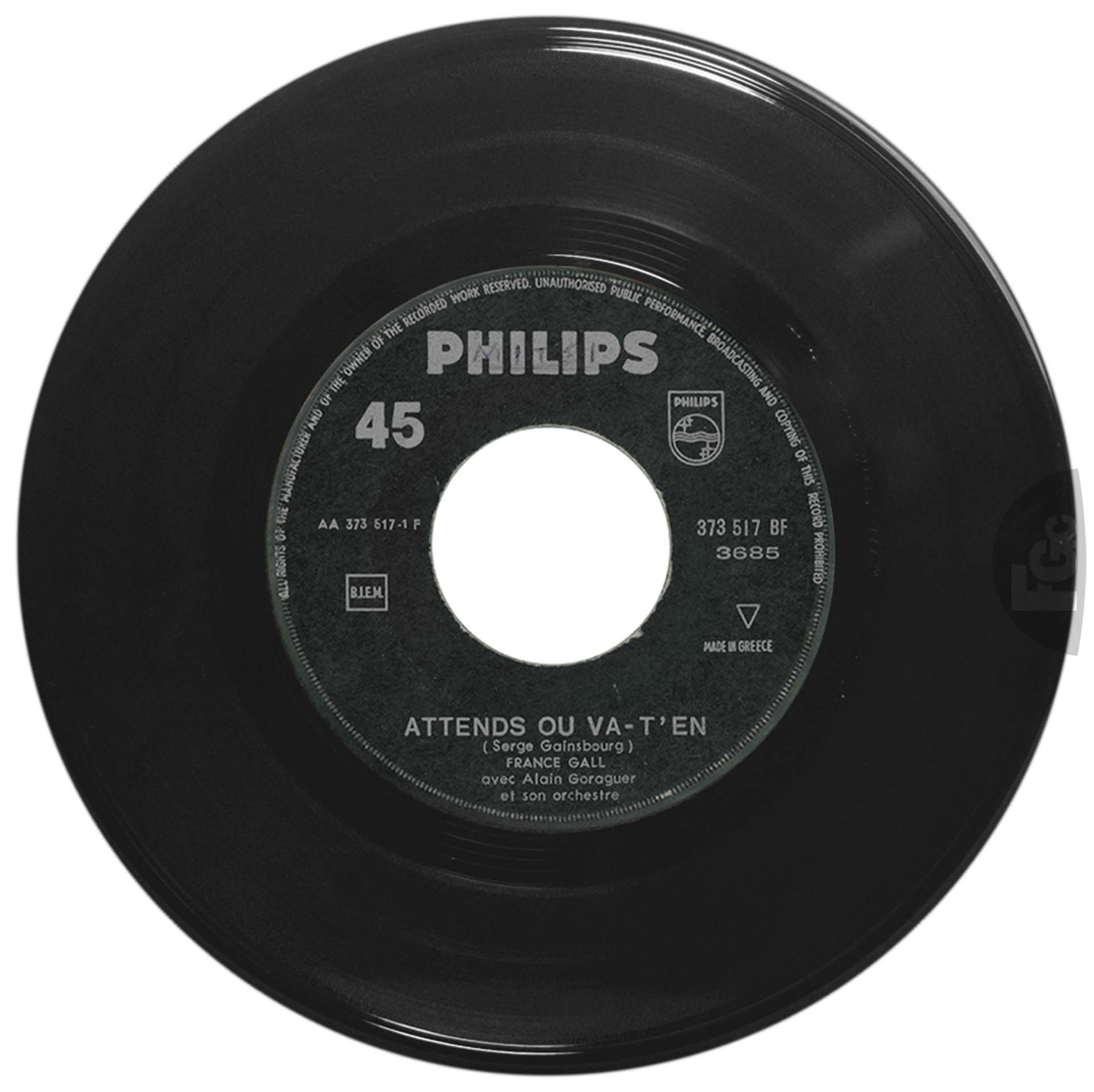 45 tours Attends ou va-t'en France Gall Philips 373 517 BF Grèce pochette générique