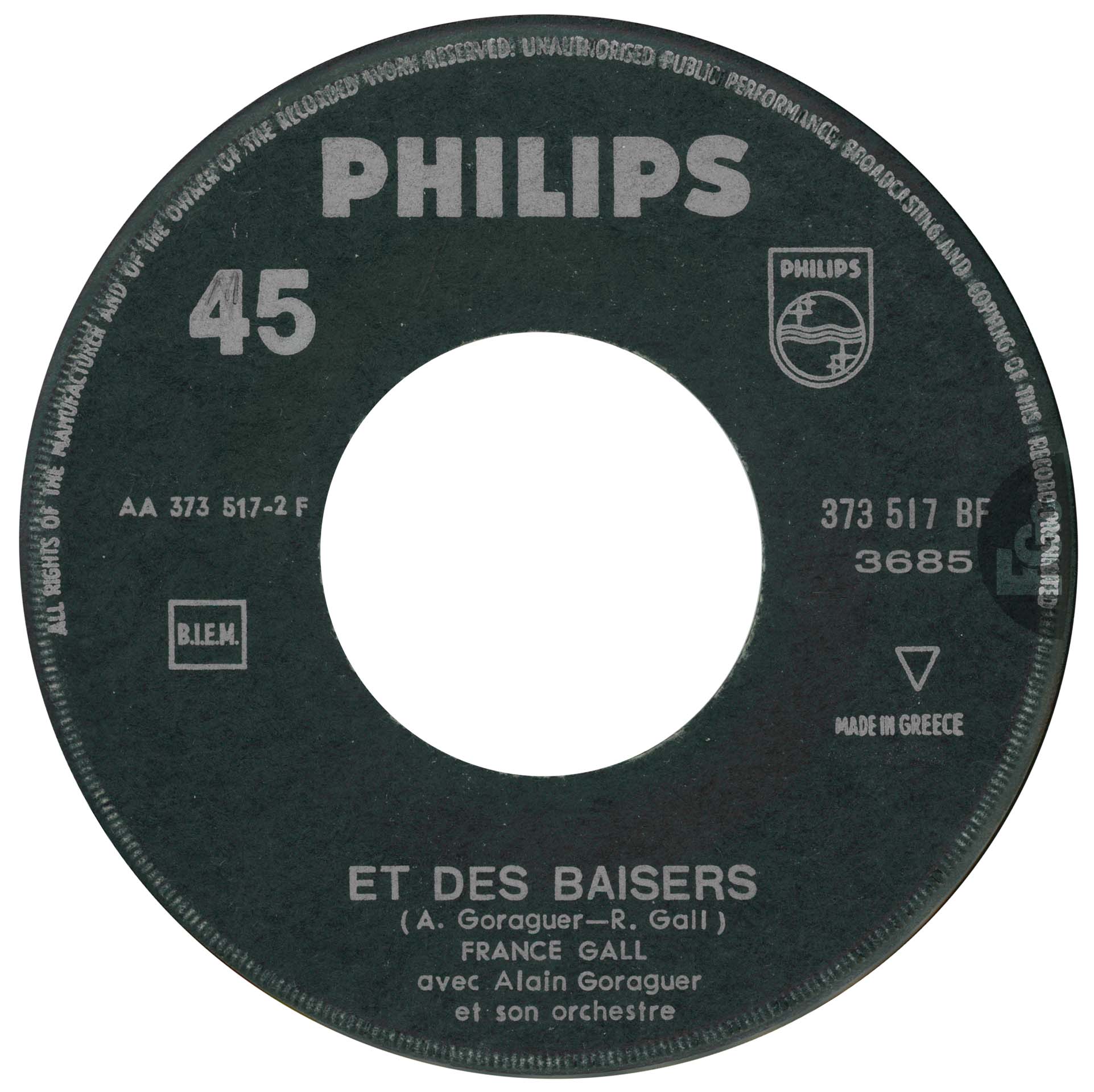 45 tours Attends ou va-t'en France Gall Philips 373 517 BF Grèce pochette générique