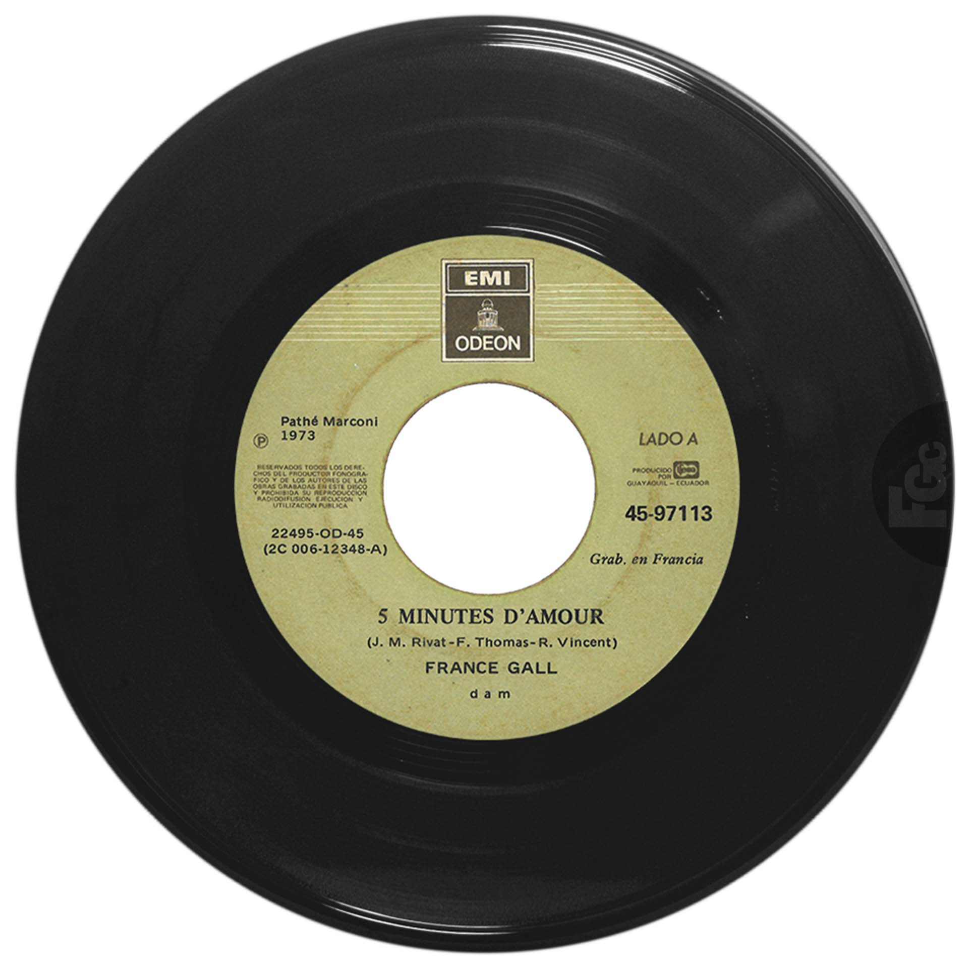 45 tours France Gall 5 minutes d'amour Par plaisir Équateur EMI 45-97113 IFESA