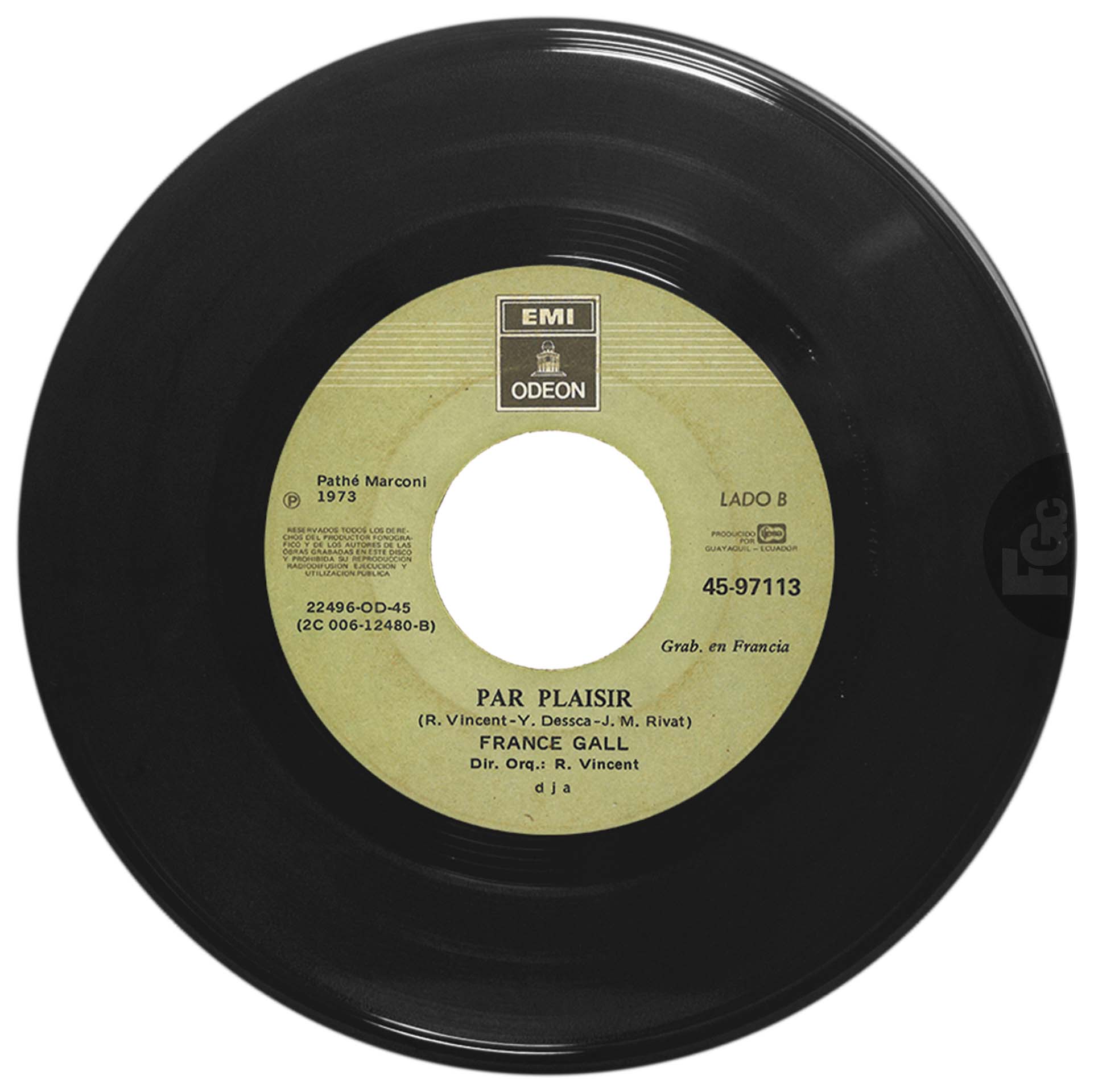 45 tours France Gall 5 minutes d'amour Par plaisir Équateur EMI 45-97113 IFESA