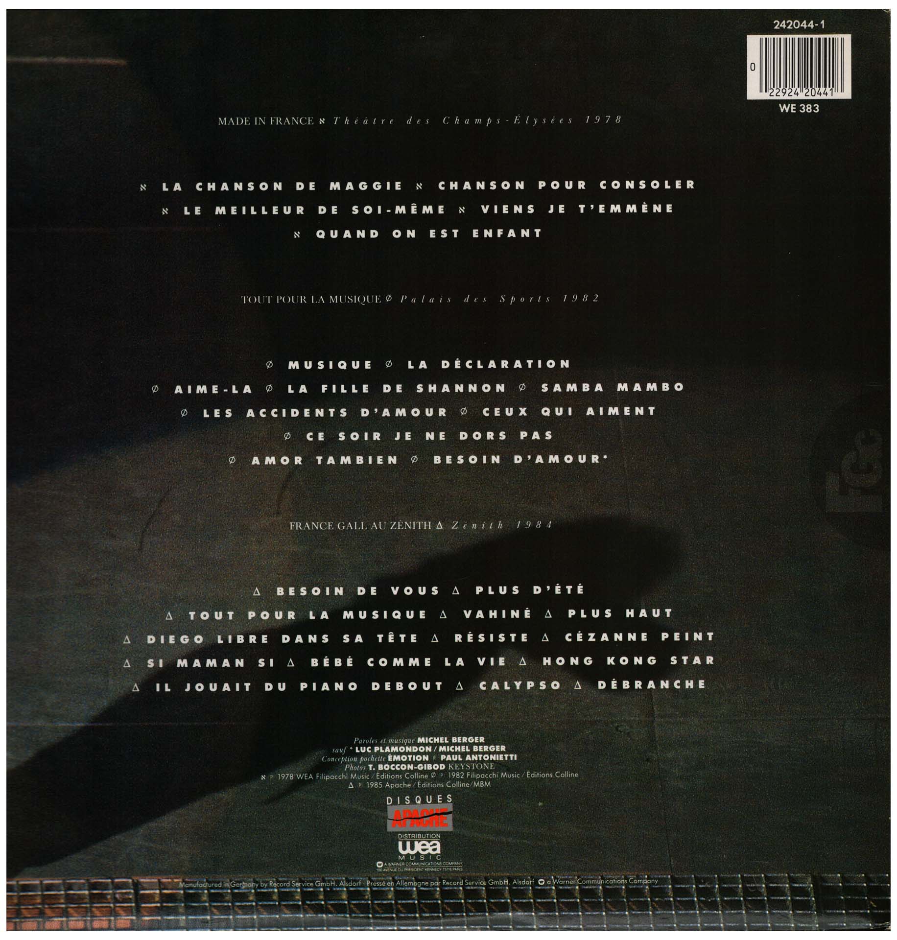 Triple vinyle France Gall sur scènes Apache 242 044 1 1986 compilation live