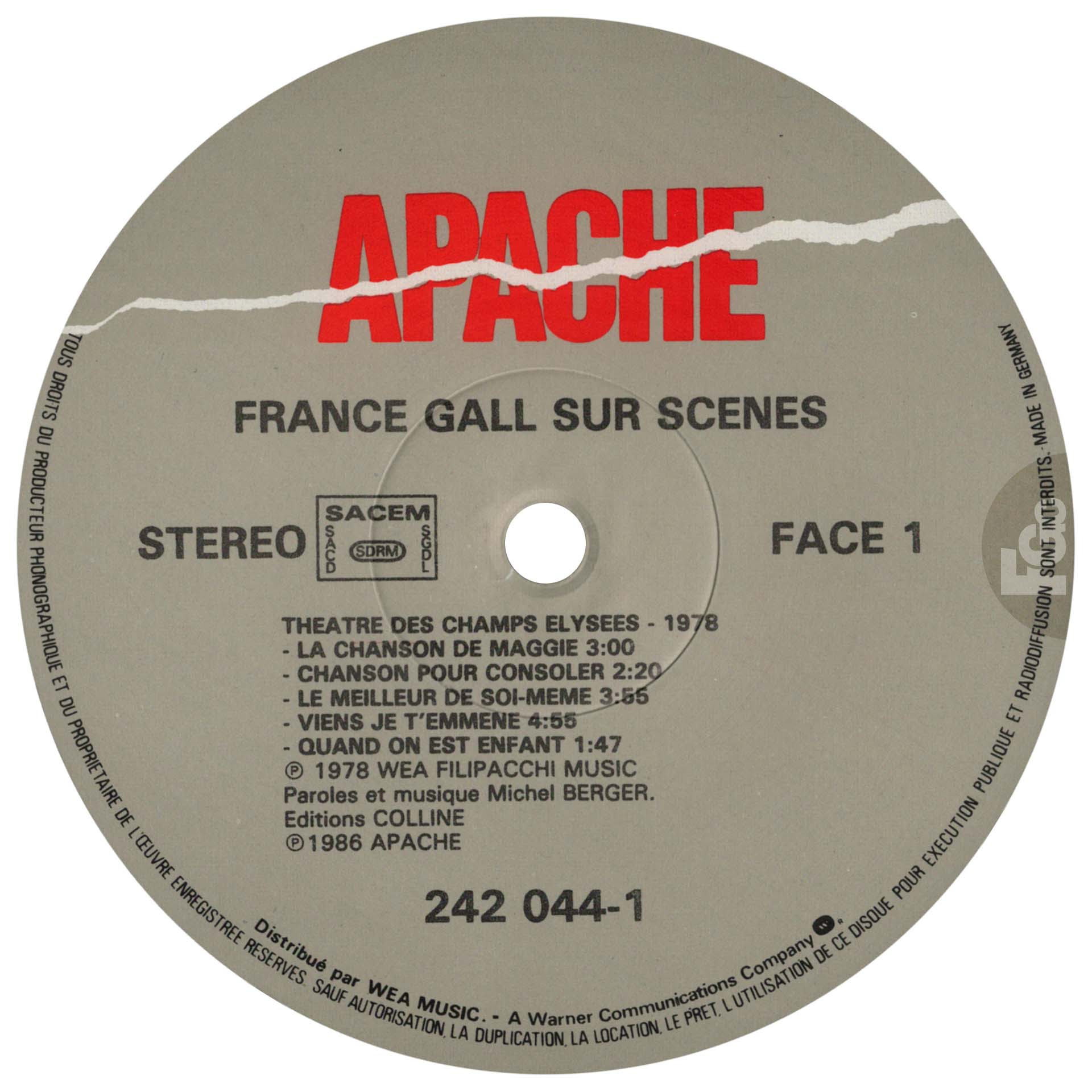 Triple vinyle France Gall sur scènes Apache 242 044 1 1986 compilation live