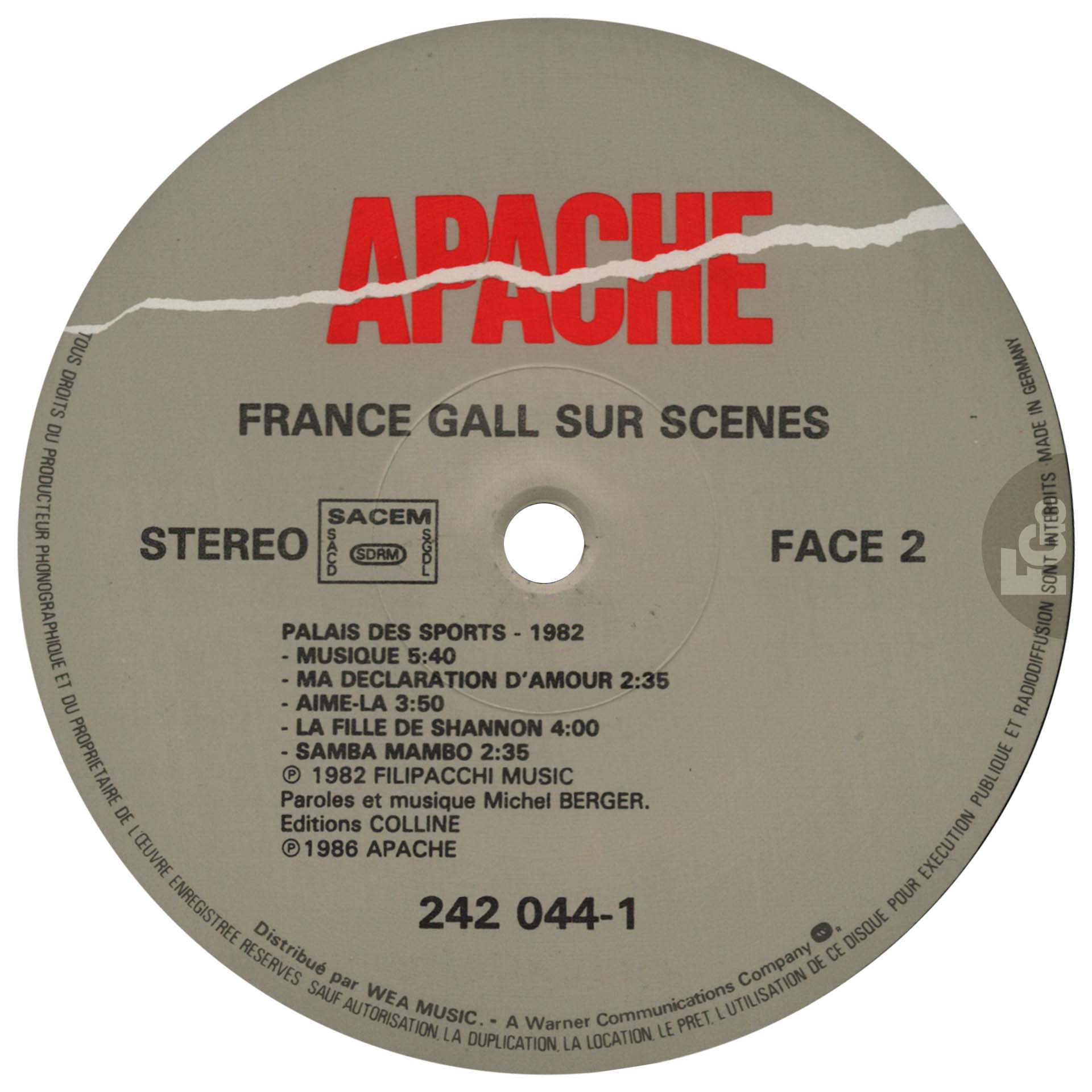 Triple vinyle France Gall sur scènes Apache 242 044 1 1986 compilation live