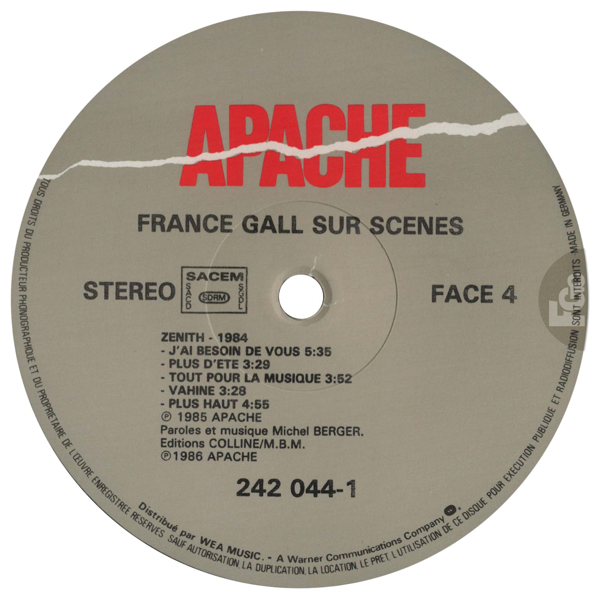 Triple vinyle France Gall sur scènes Apache 242 044 1 1986 compilation live