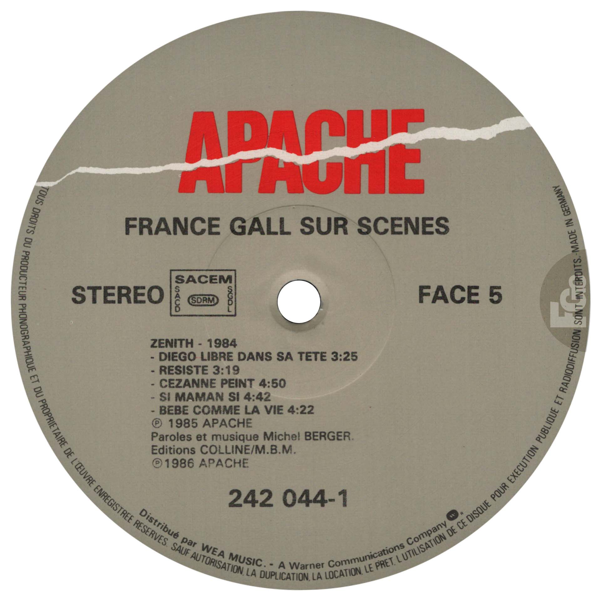 Triple vinyle France Gall sur scènes Apache 242 044 1 1986 compilation live