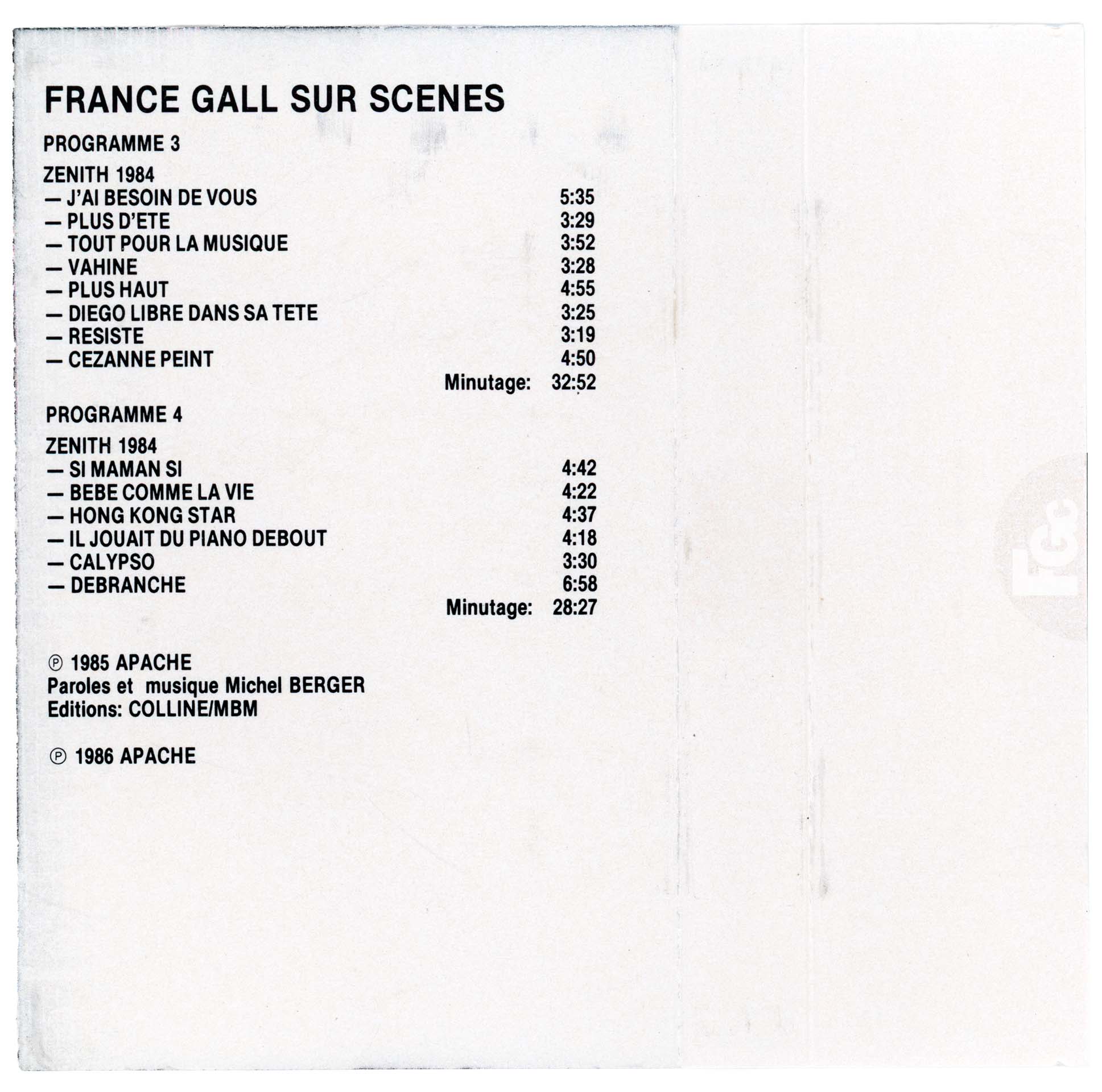 Double cassette France Gall sur scènes Apache 242 044 4 1986 compilation live
