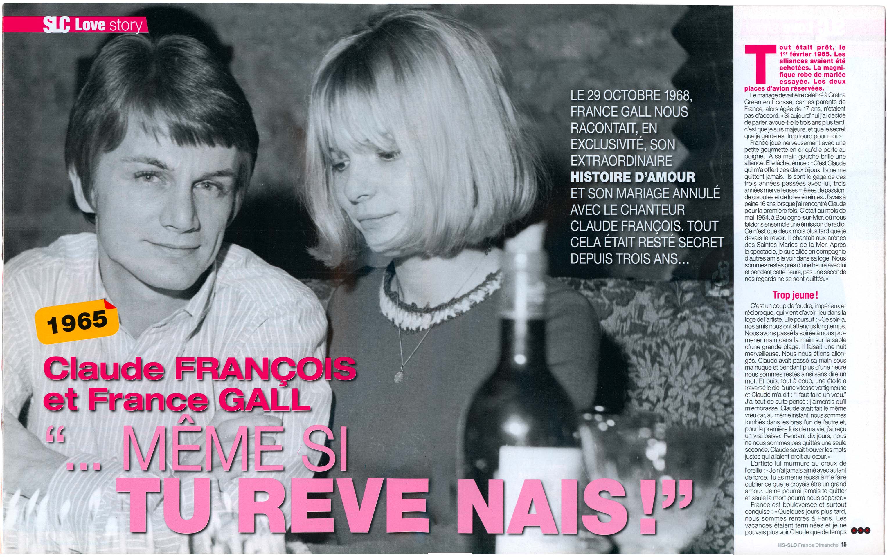Article France Dimanche 2016, France Gall et Claude François, projet de mariage