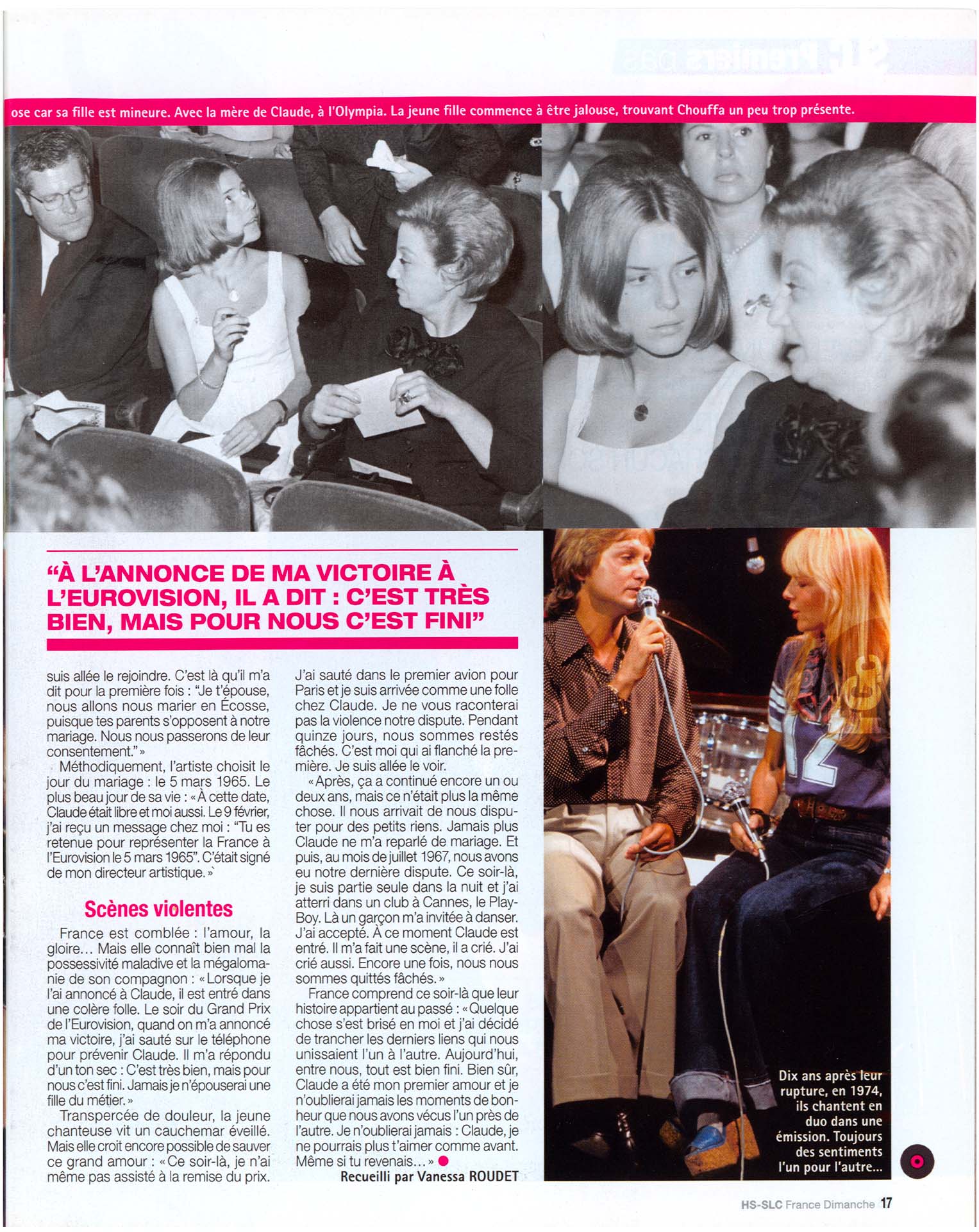 Article France Dimanche 2016, France Gall et Claude François, projet de mariage