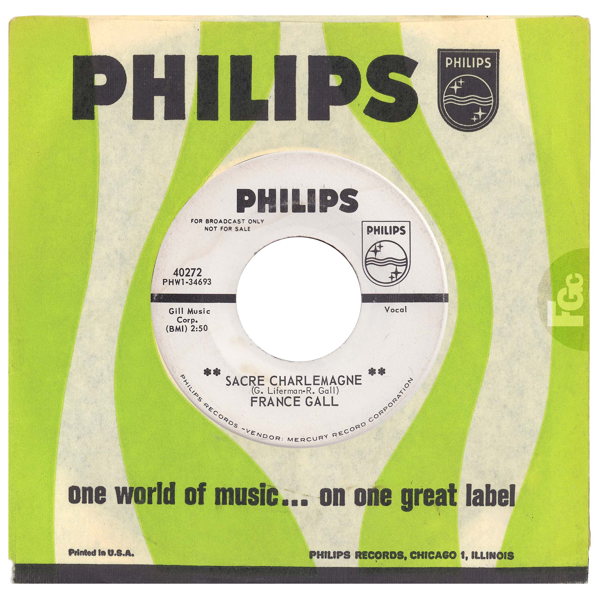 45 tours promo Sacré Charlemagne France Gall Philips 40272 USA 1965
