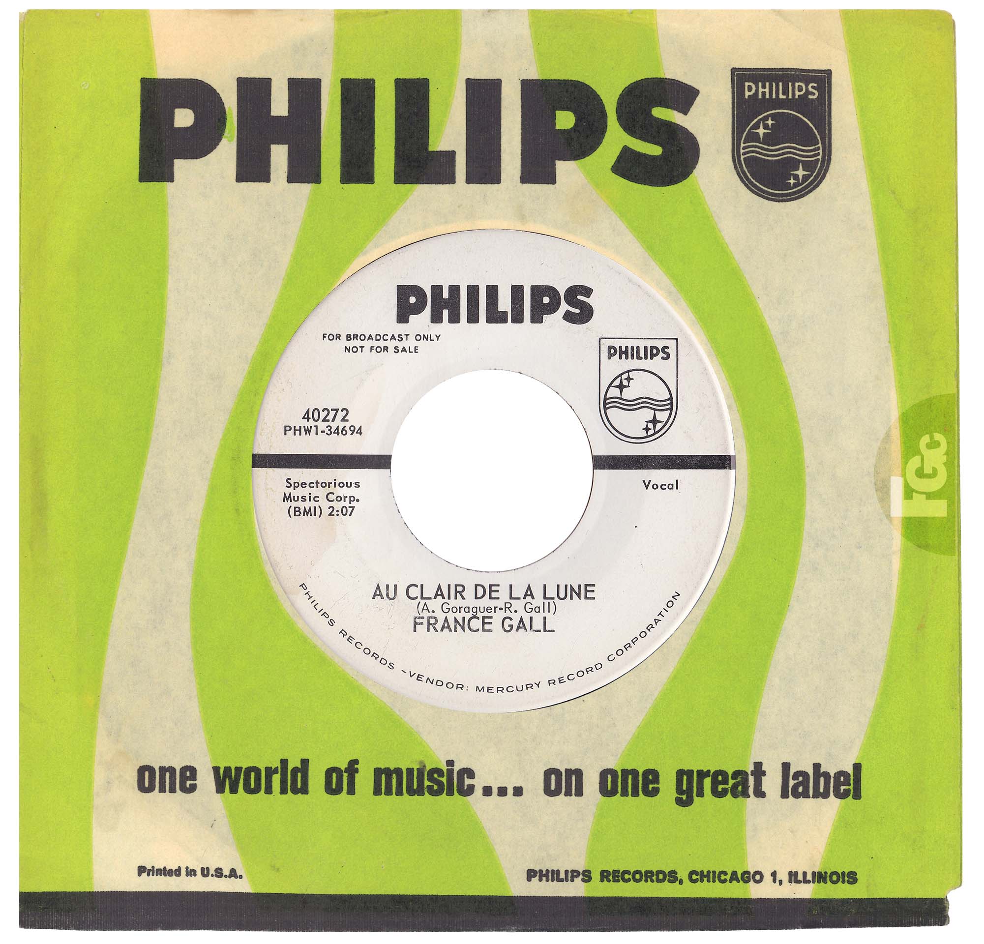 45 tours promo Sacré Charlemagne France Gall Philips 40272 USA 1965