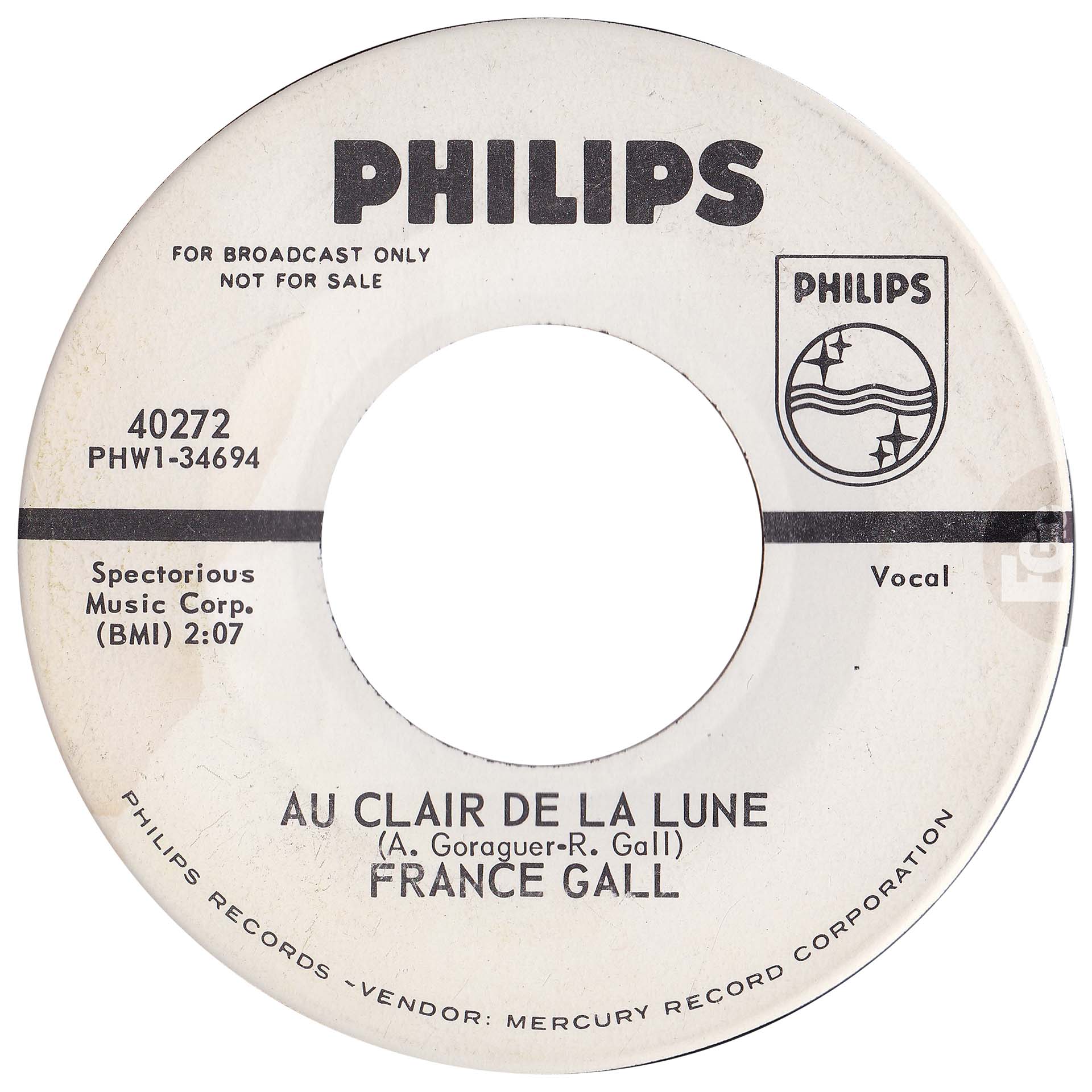 45 tours promo Sacré Charlemagne France Gall Philips 40272 USA 1965