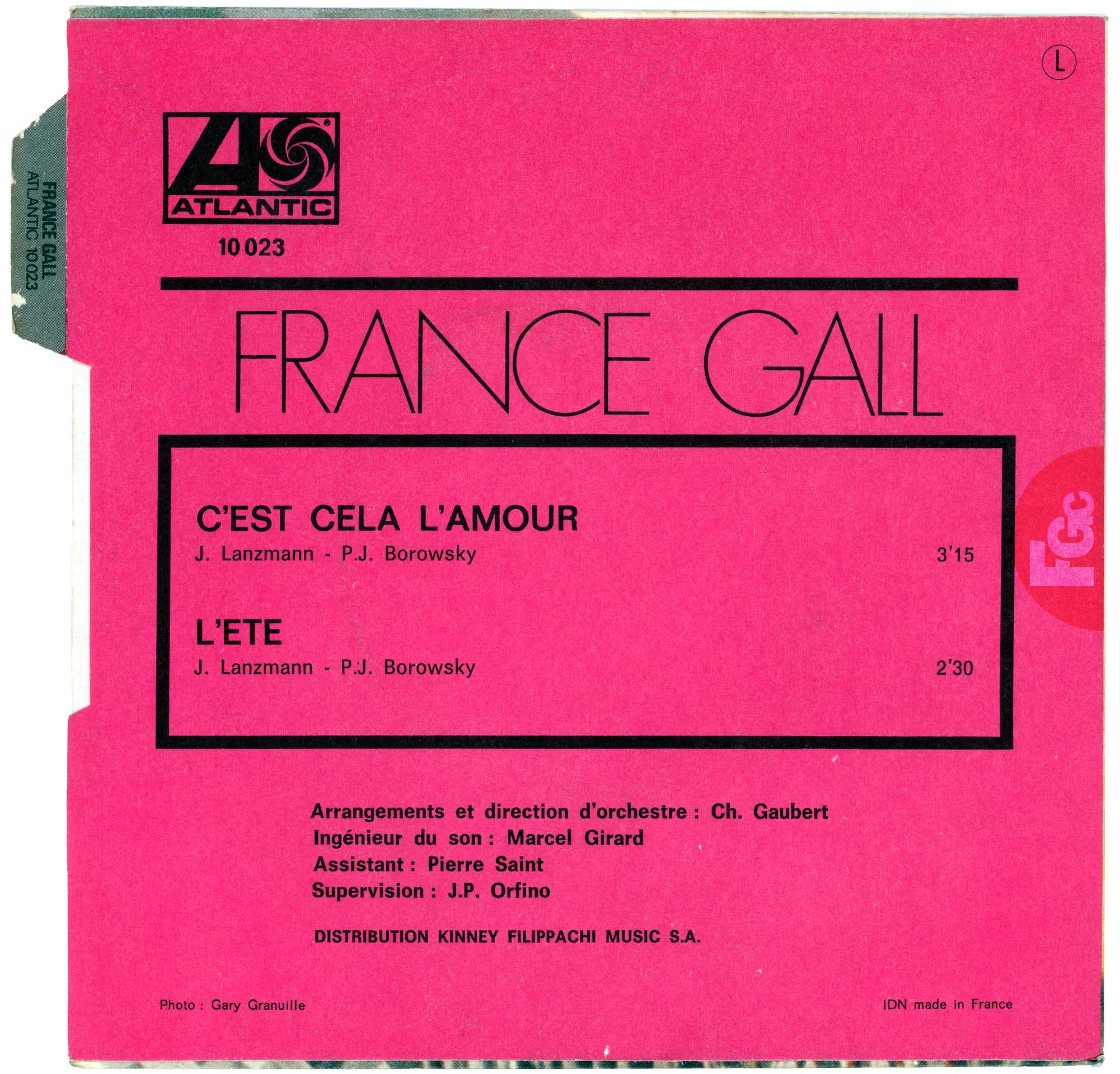 45 tours C'est cela l'amour France Gall Atlantic 1971 languette