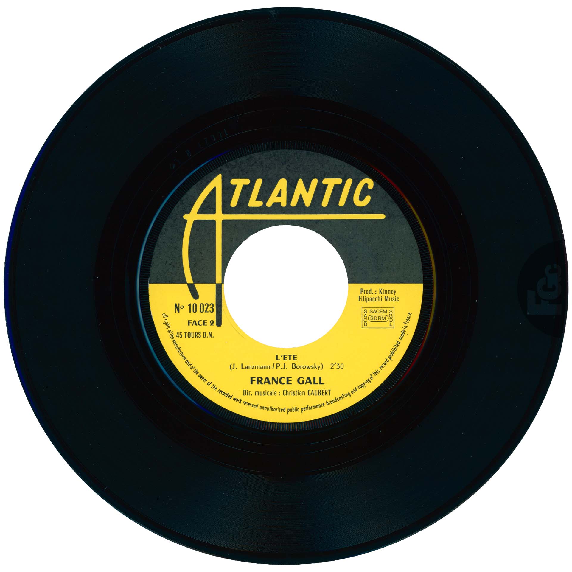 45 tours C'est cela l'amour France Gall Atlantic 1971 languette