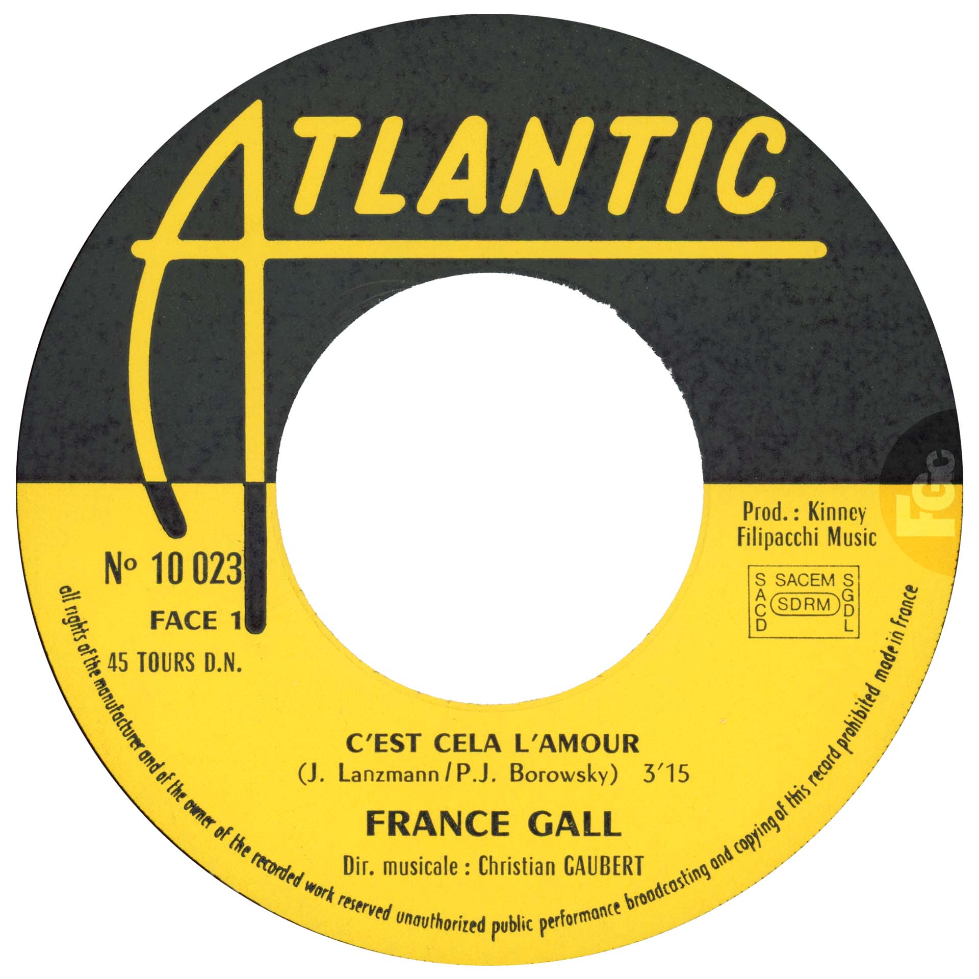 45 tours C'est cela l'amour France Gall Atlantic 1971 languette