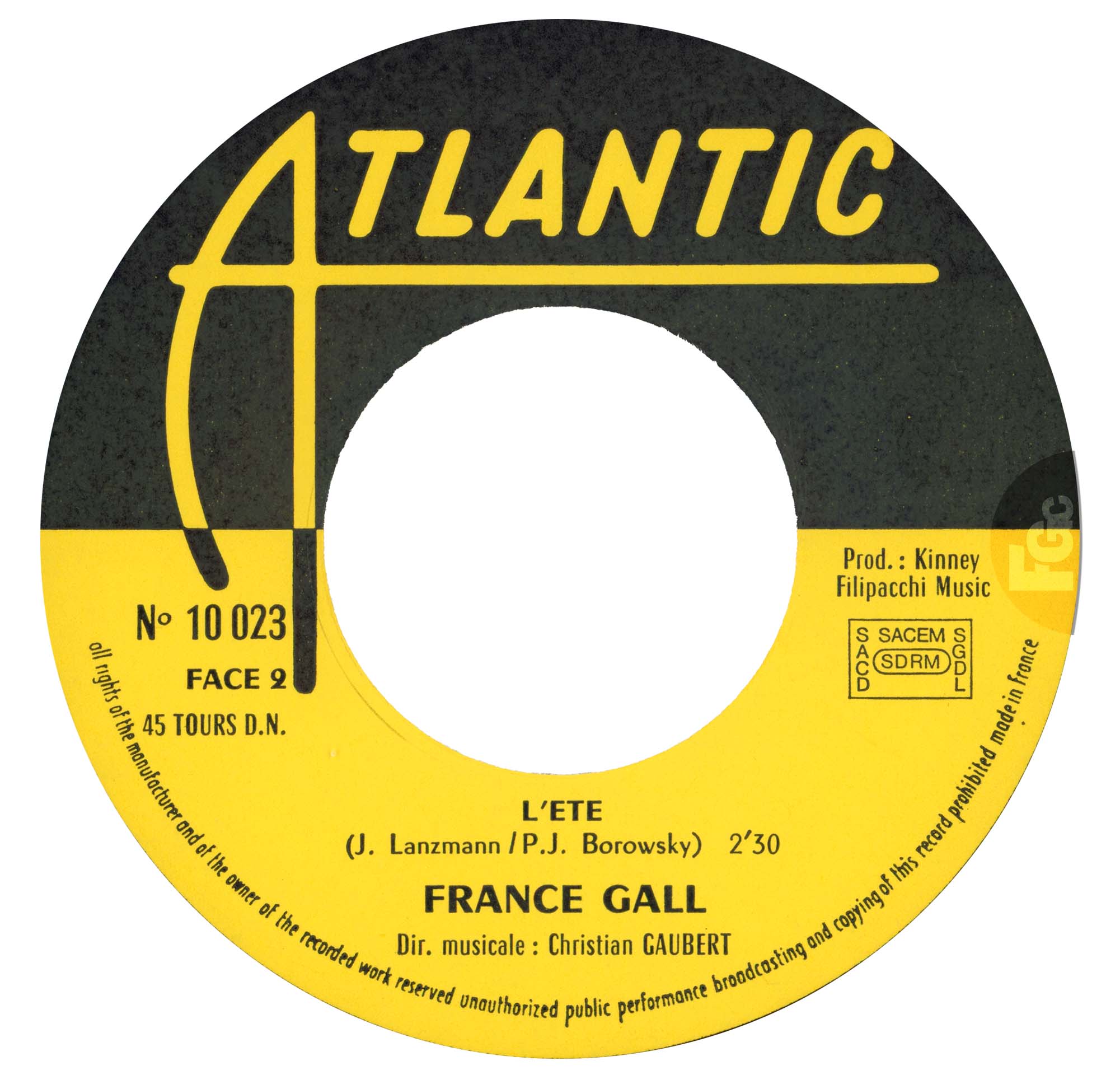 45 tours C'est cela l'amour France Gall Atlantic 1971 languette