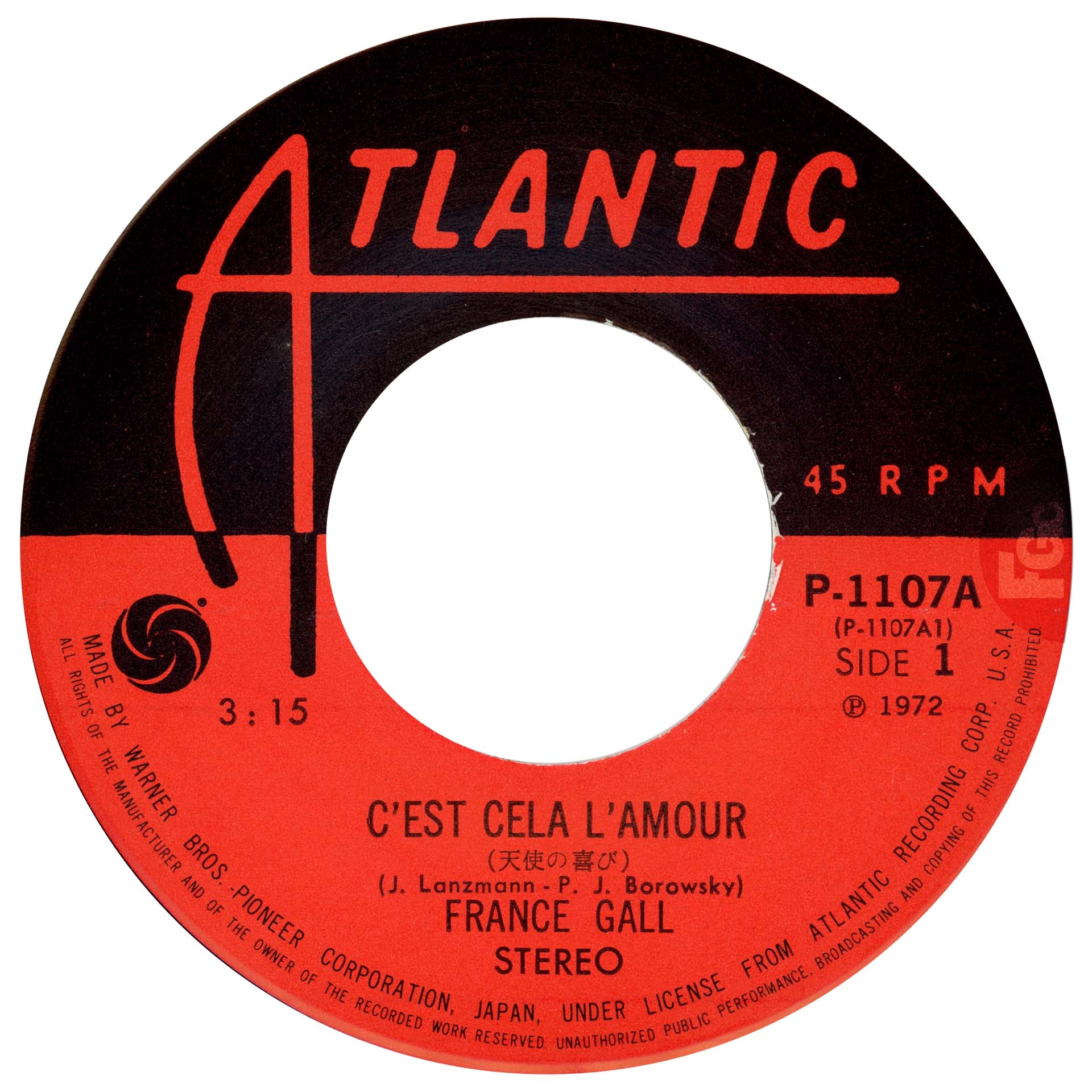 45 tours C'est cela l'amour France Gall Atlantic P-1107A Japon 1972