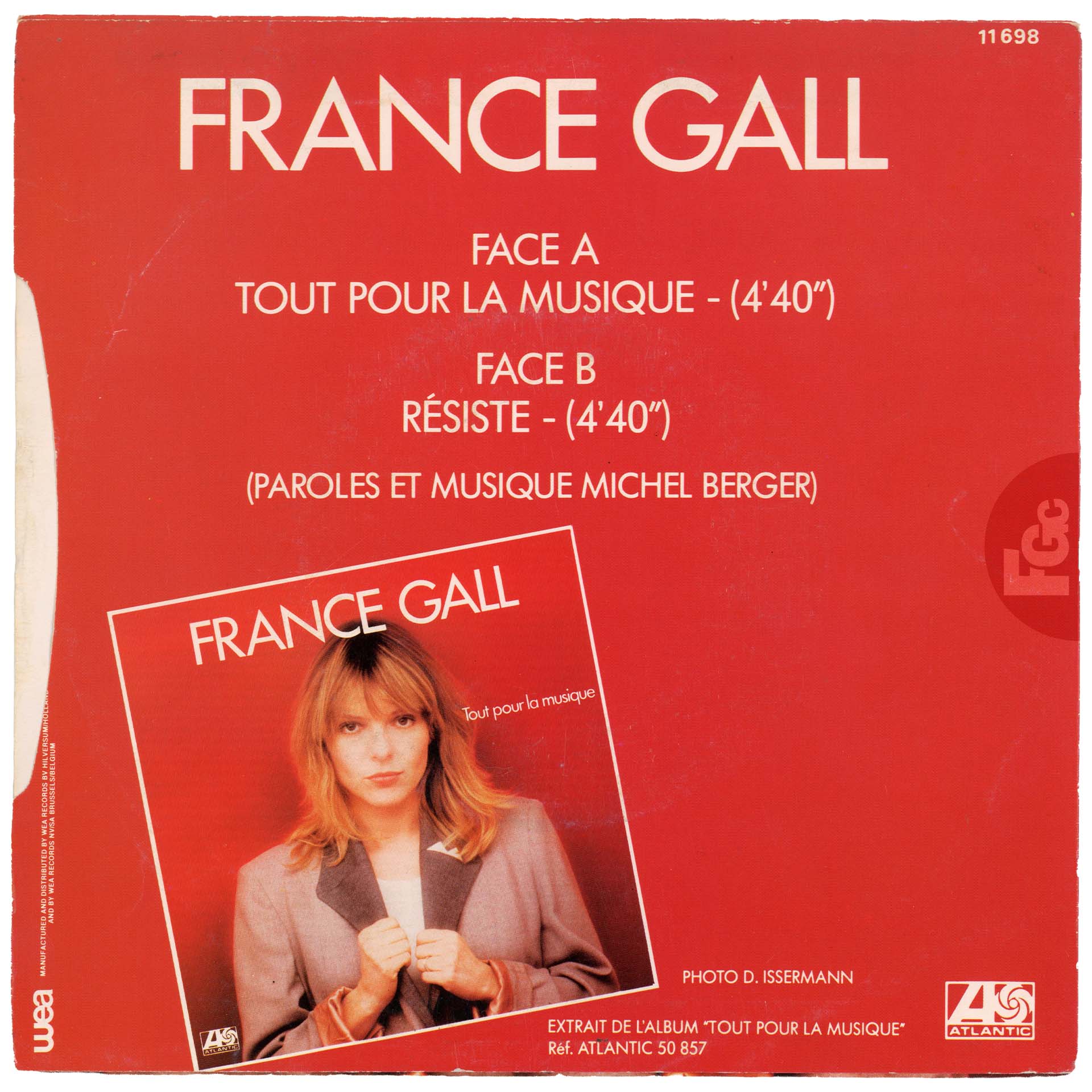 45 tours Tout pour la musique France Gall Atlantic 11.698 Belgique 1981