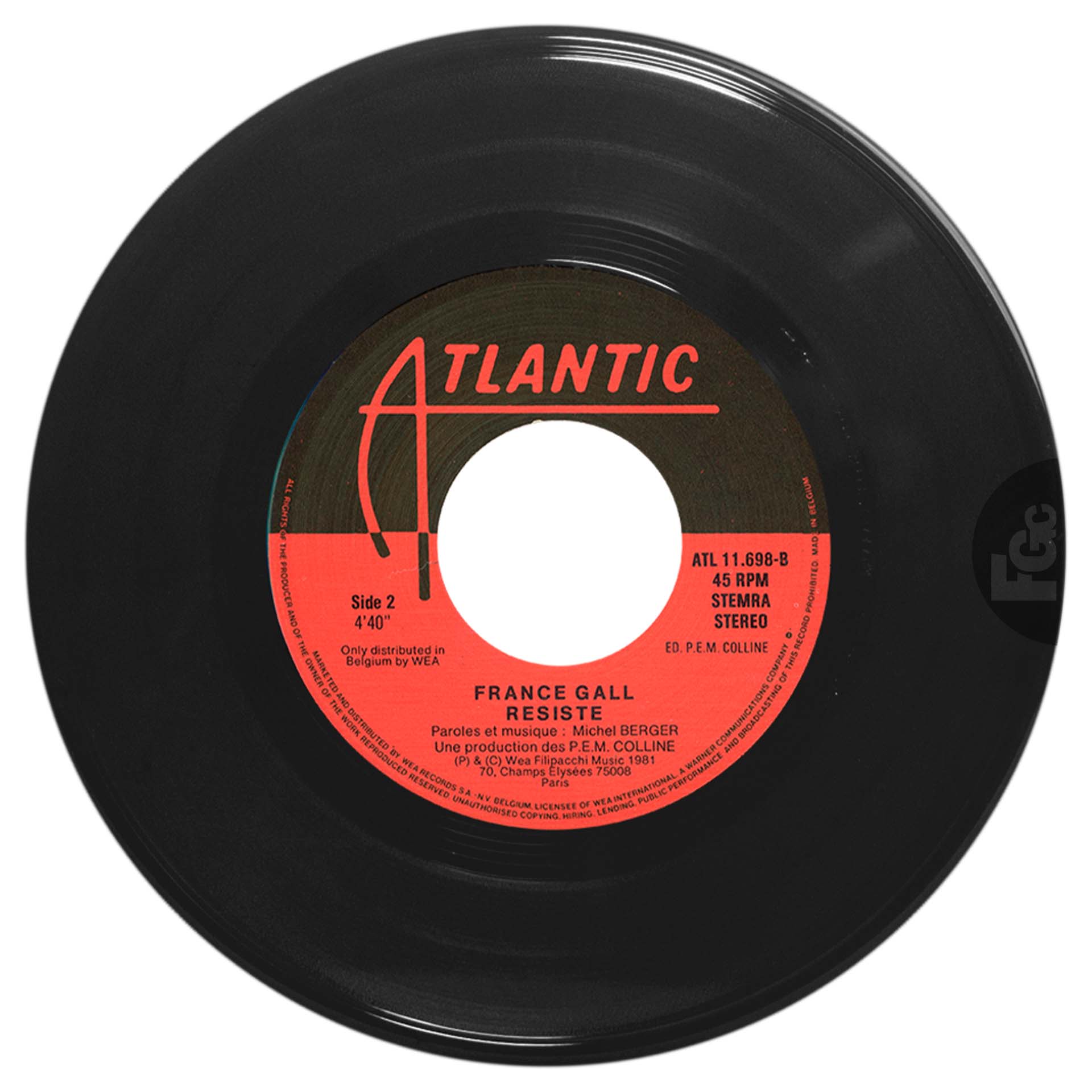 45 tours Tout pour la musique France Gall Atlantic 11.698 Belgique 1981