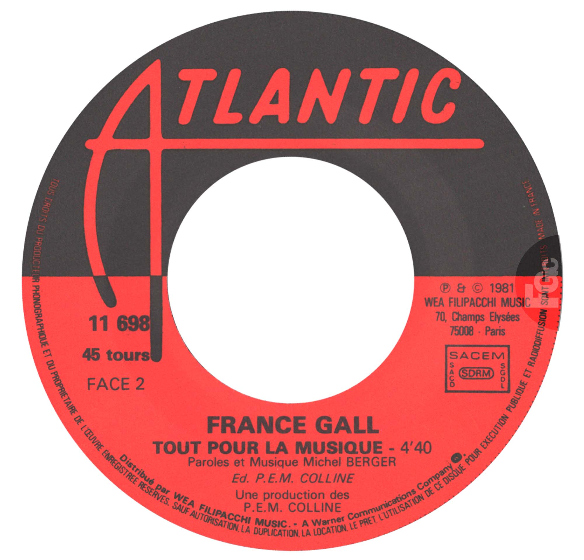 45 tours Résiste Tout pour la musique France Gall Atlantic 11.698 1981
