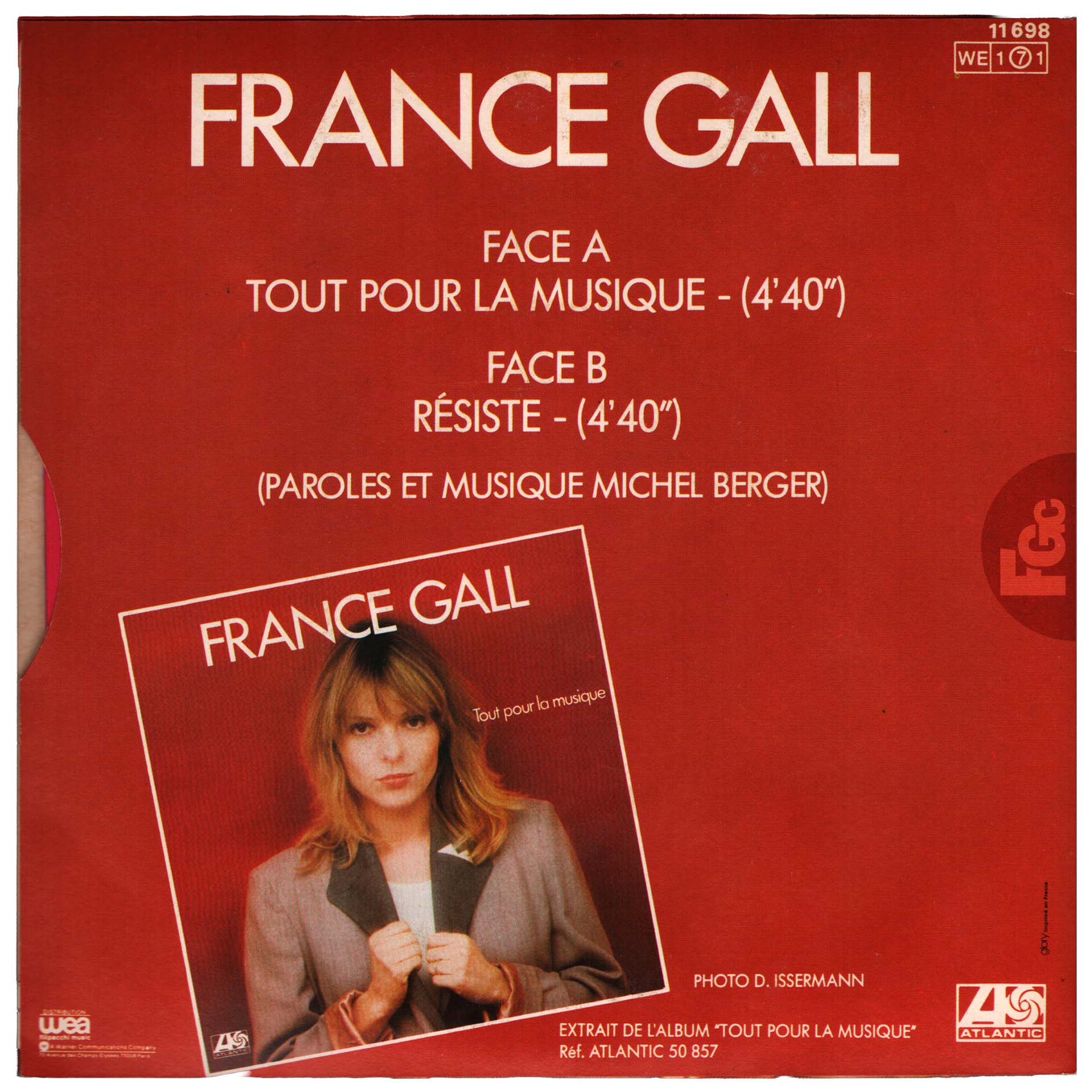 45 tours Tout pour la musique France Gall Atlantic 11.698 France 1981 rondelle papier