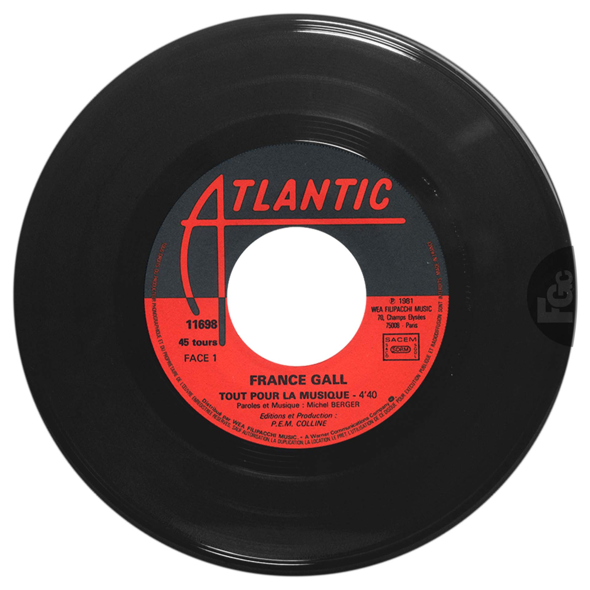 45 tours promo Tout pour la musique La fille de Shannon France Gall Atlantic 11698