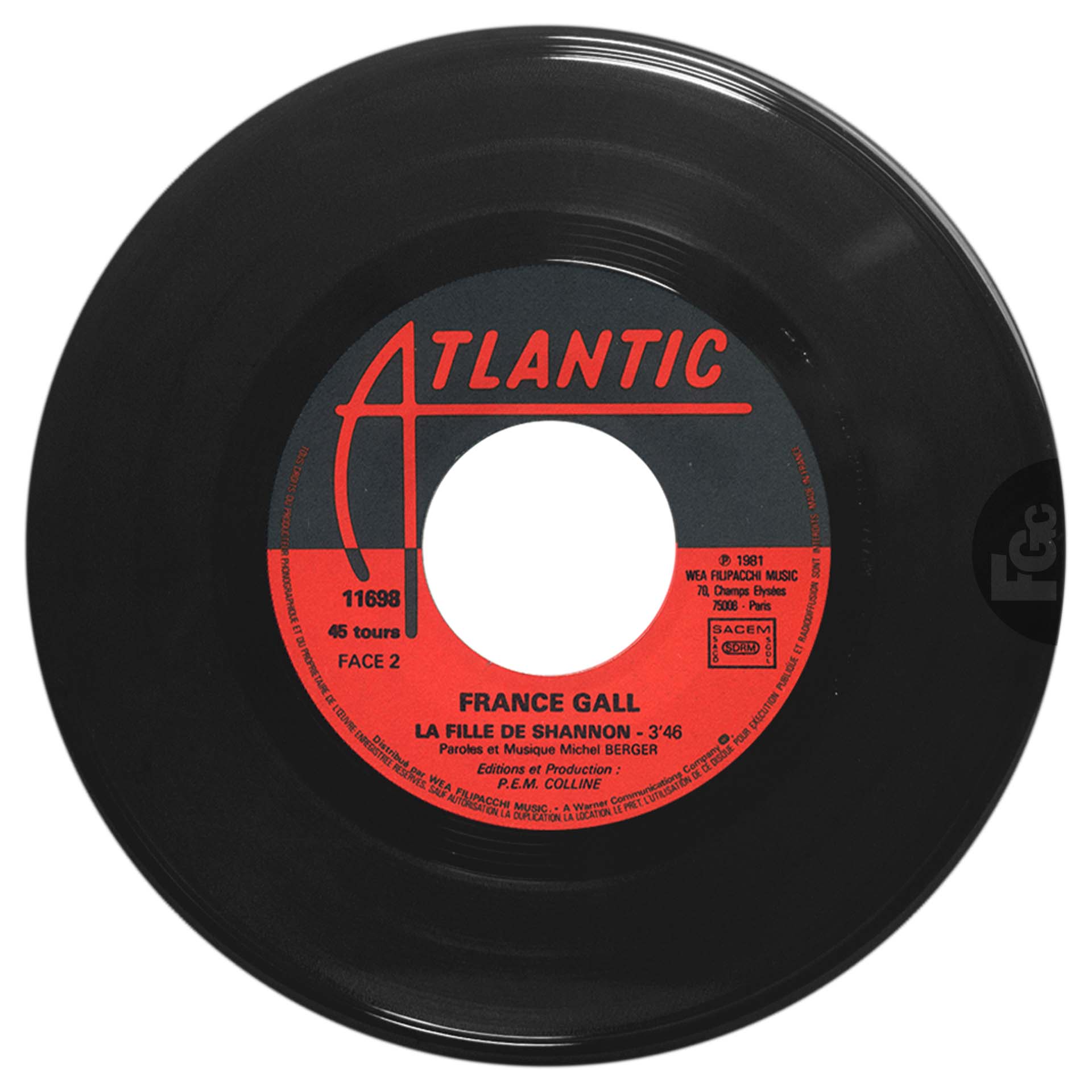 45 tours promo Tout pour la musique La fille de Shannon France Gall Atlantic 11698