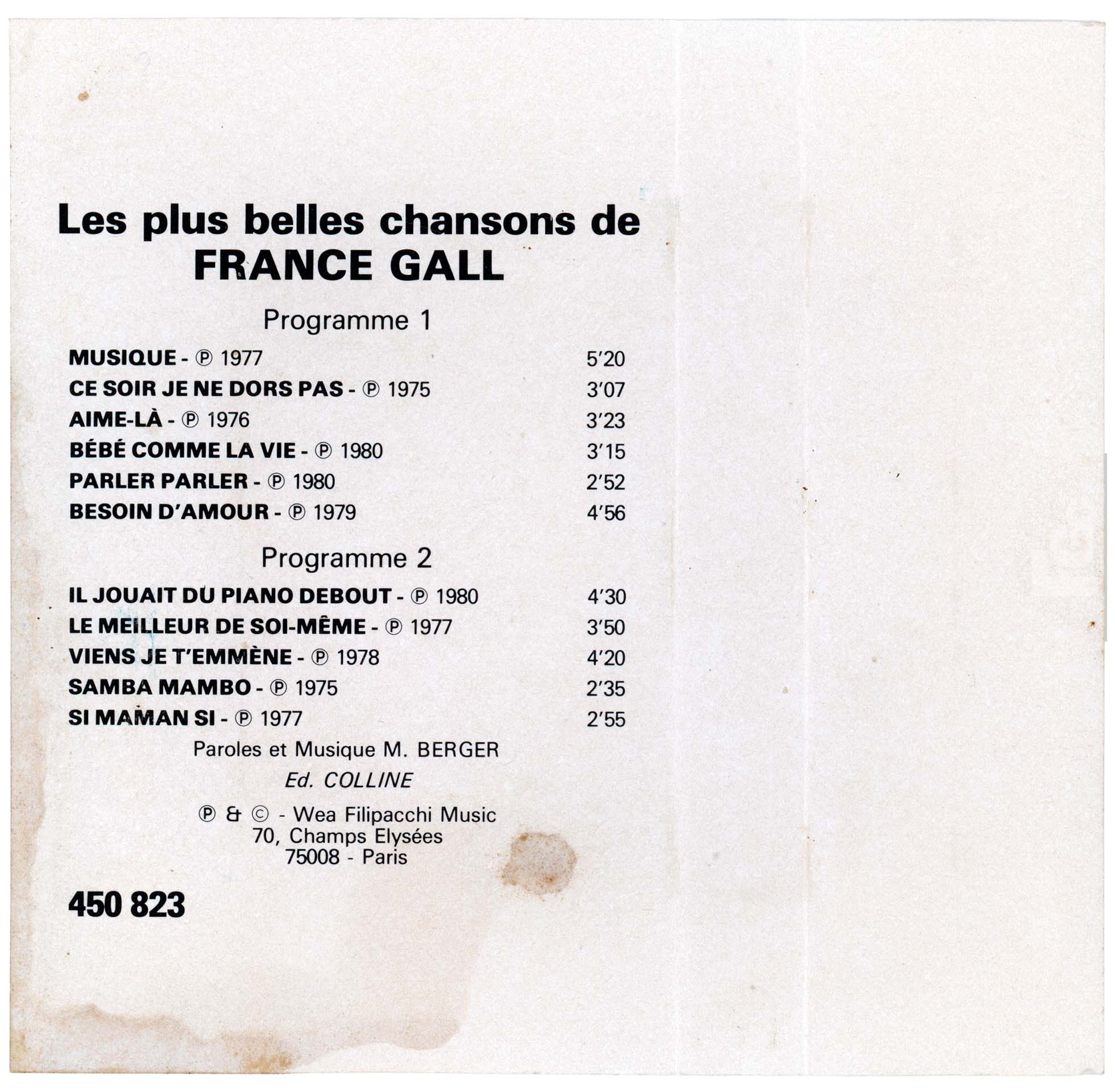 Cassette Les plus belles chansons France Gall WEA 450823 1982 édition blanche