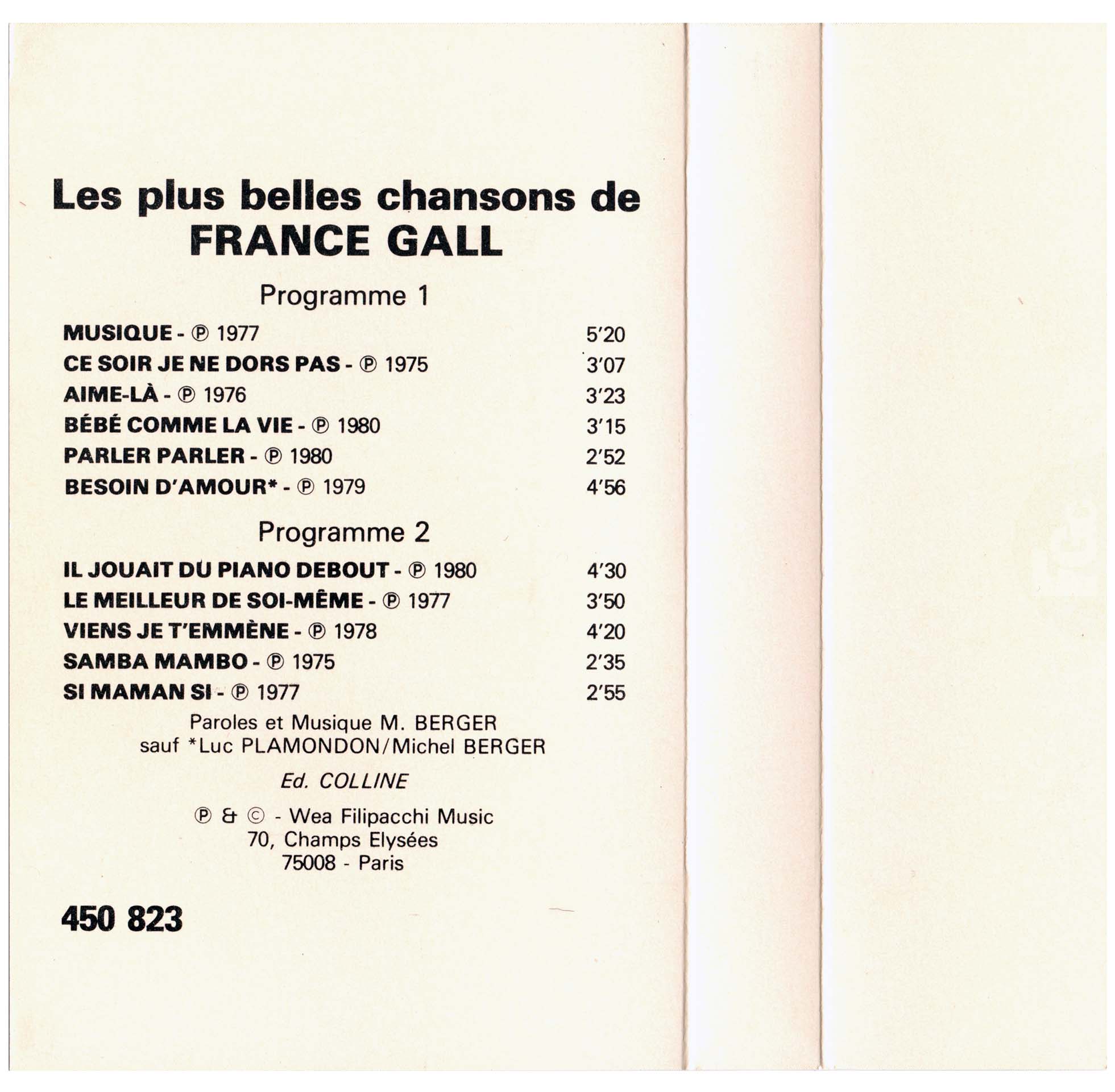 Cassette Les plus belles chansons France Gall WEA K 450 823 1982 édition noire