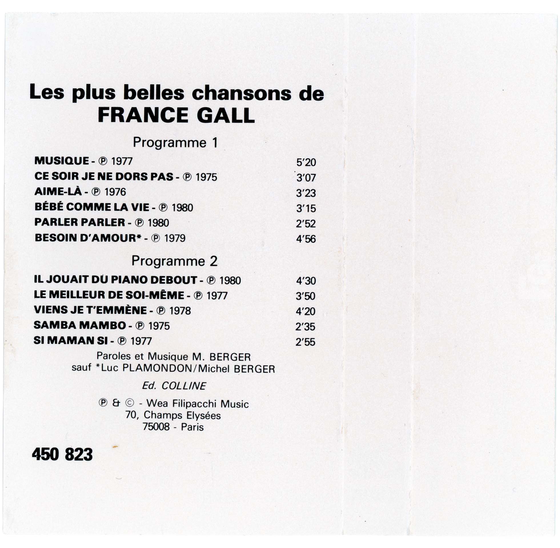 Cassette Les plus belles chansons France Gall WEA 450823 1982 édition noire transparente